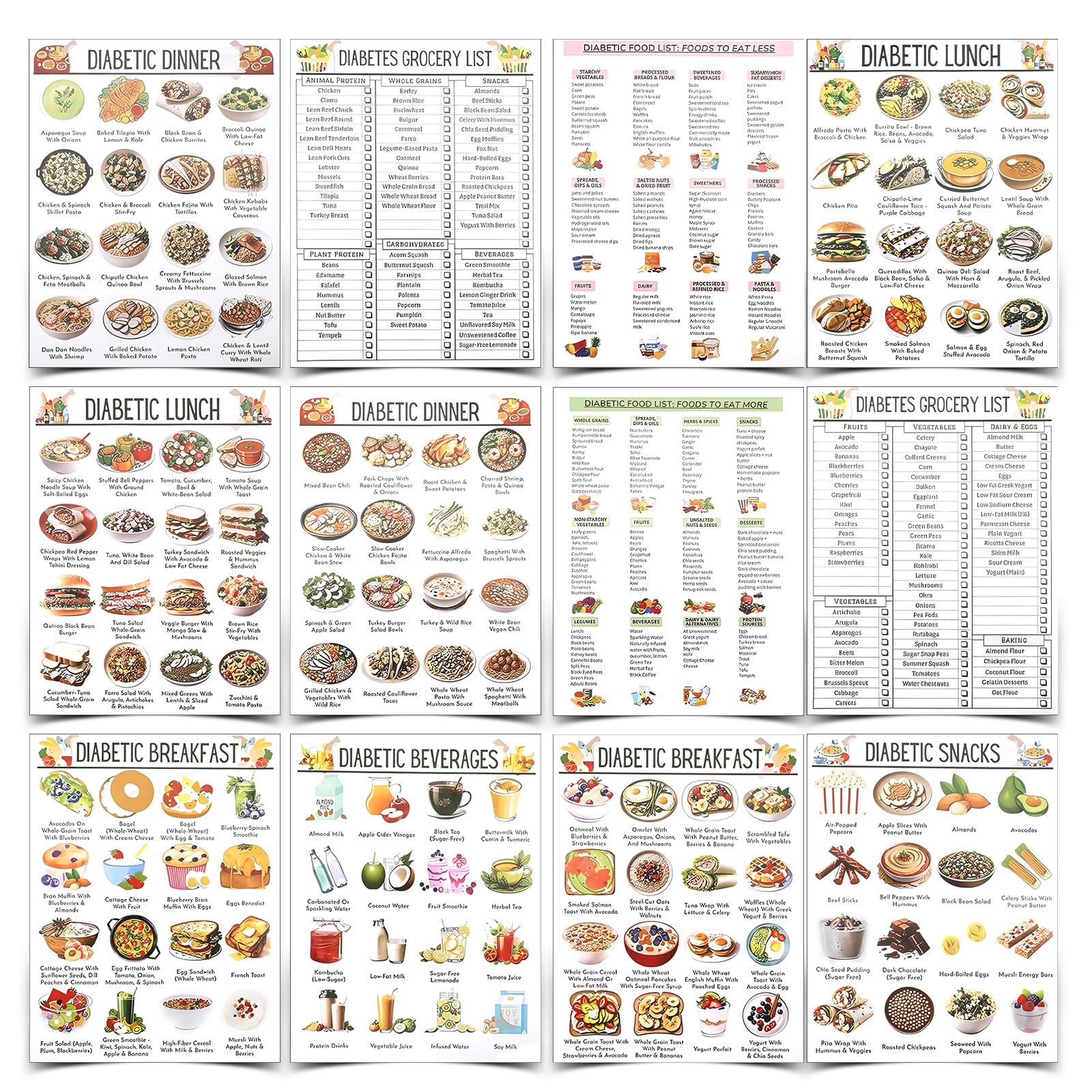 Low Carbs Food List 12 Pcs Diabetes Food List Diabetics Meal Planner Diabetes Meal Chart Information Diet Plan Sugar Control Diet Plan for Diabetics Serving Size Glycemic Index Carbs Calories