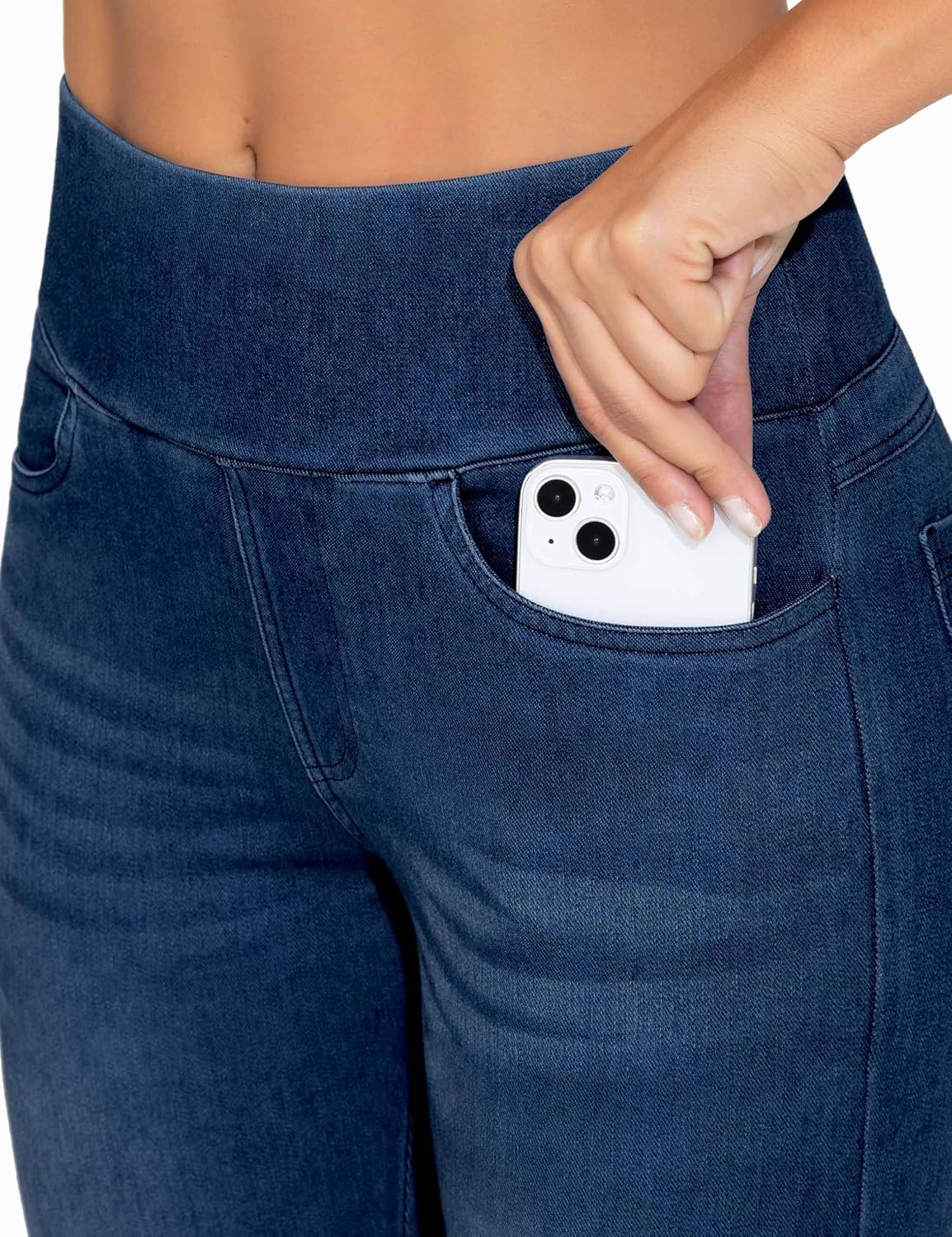 THE GYM PEOPLE Women's High Waisted Stretchy Capri Jeggings Pants Tummy Control Pull on Skinny Jean Leggings with Pockets - Image 4