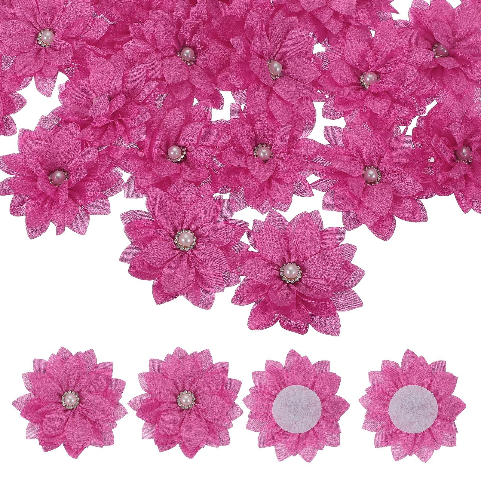 Fleurs en tissu PATIKIL de 5cm avec strass rouge rose pour couture et loisirs créatifs