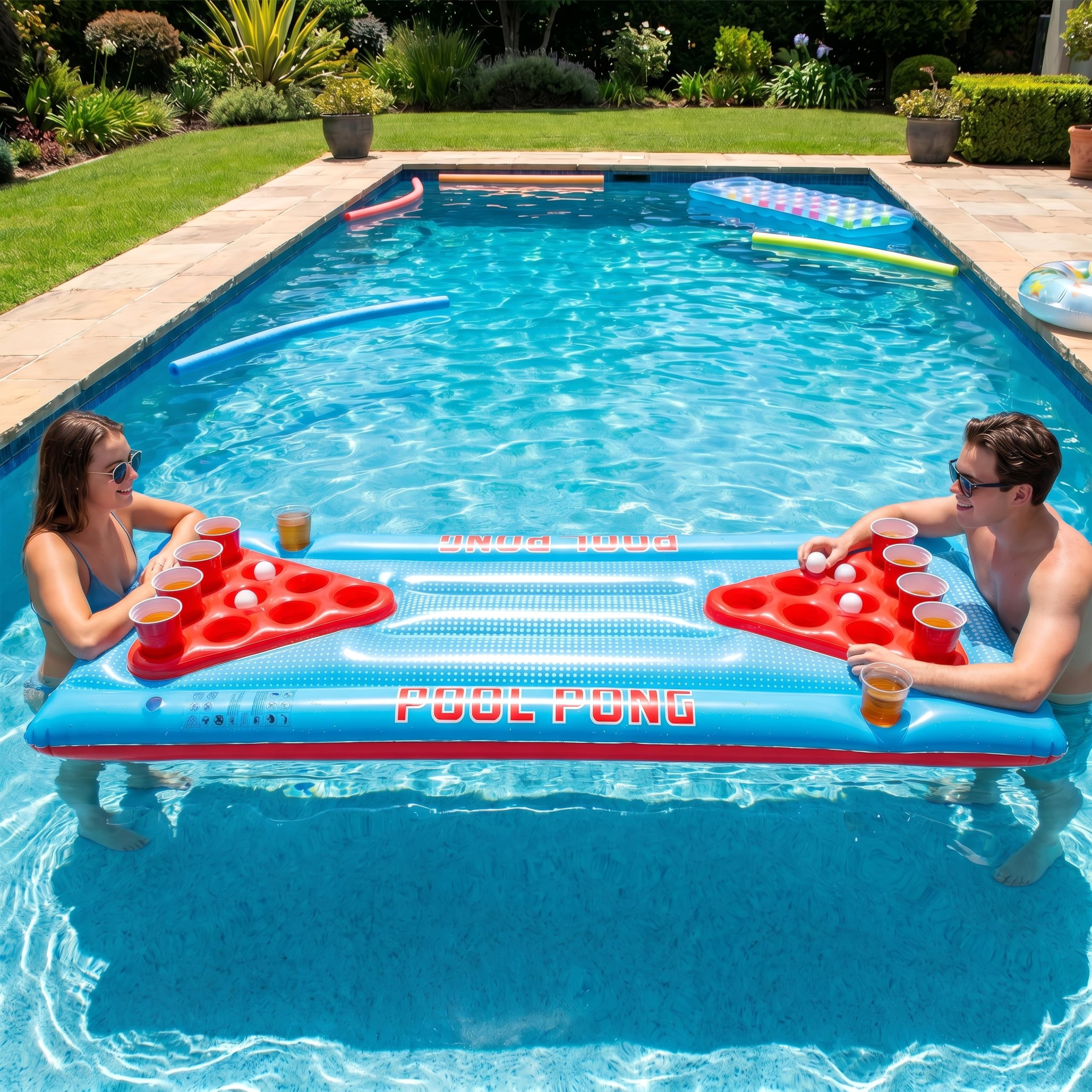 Henbrandt Table gonflable de bière-pong - 166 cm x 77 cm - Jeu flottant pour fête d'anniversaire, enterrement de vie de jeune fille, enterrement de vie de jeune fille, amusement d'été, radeau aérien