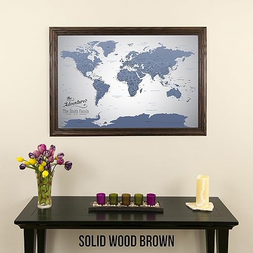 Vista 33 de Canvas - Personalized Blue Ice World Push Pin Travel Map with Black Frame 1. Cartel de lona enrollada