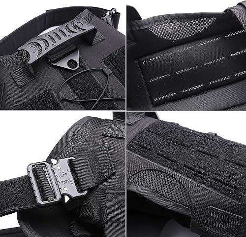 Miniatura 4 de Arnés para perros medianos y grandes, arnés táctico para perro con bolsa Molle, chaleco ajustable para perro de servicio con hebilla de metal 5X con