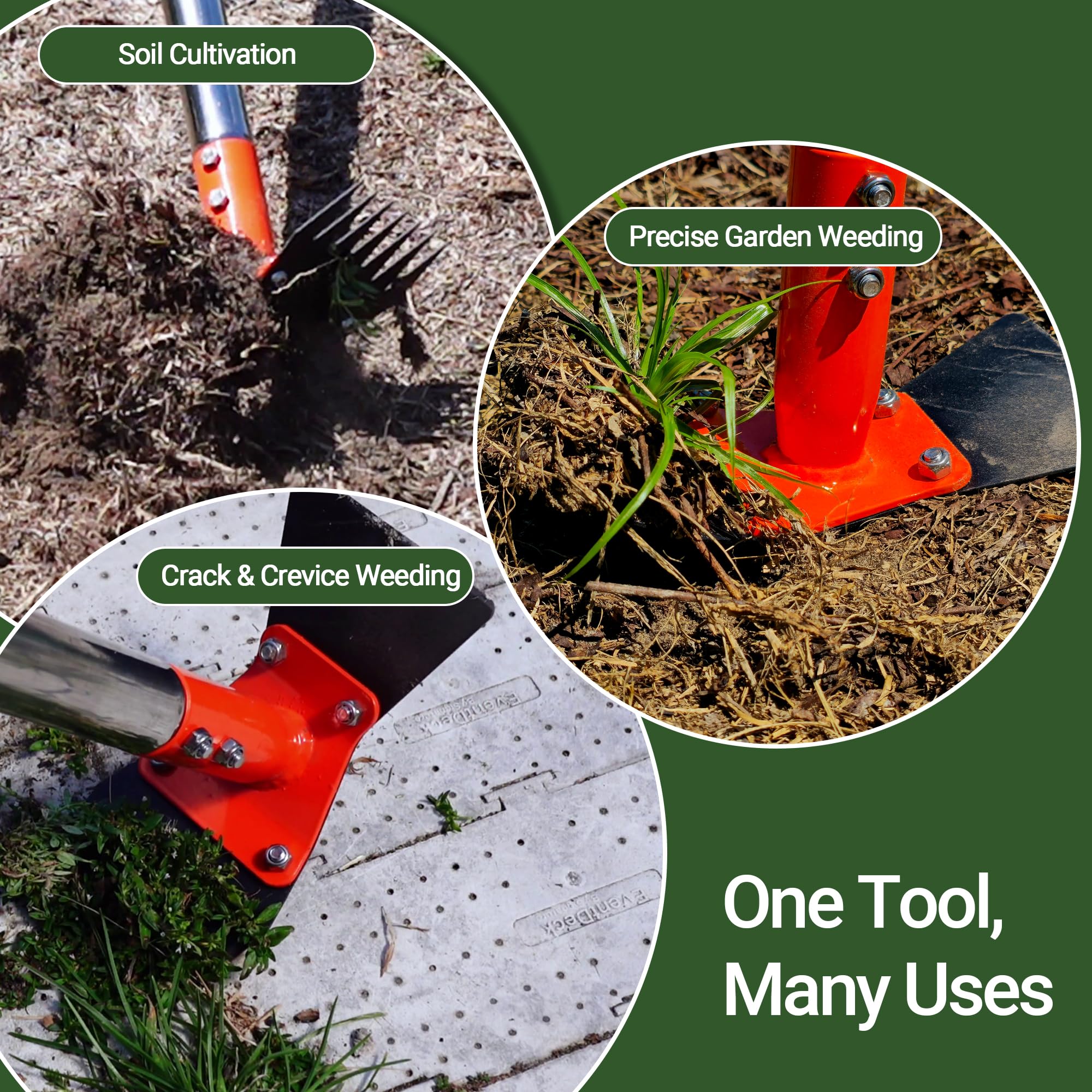 Rastrillo 2 en 1 para excavadora y malezas, mango largo ajustable de 60 pulgadas, cabezal de acero resistente con revestimiento de grano de arena, removedor de malas hierbas para jardín, patio