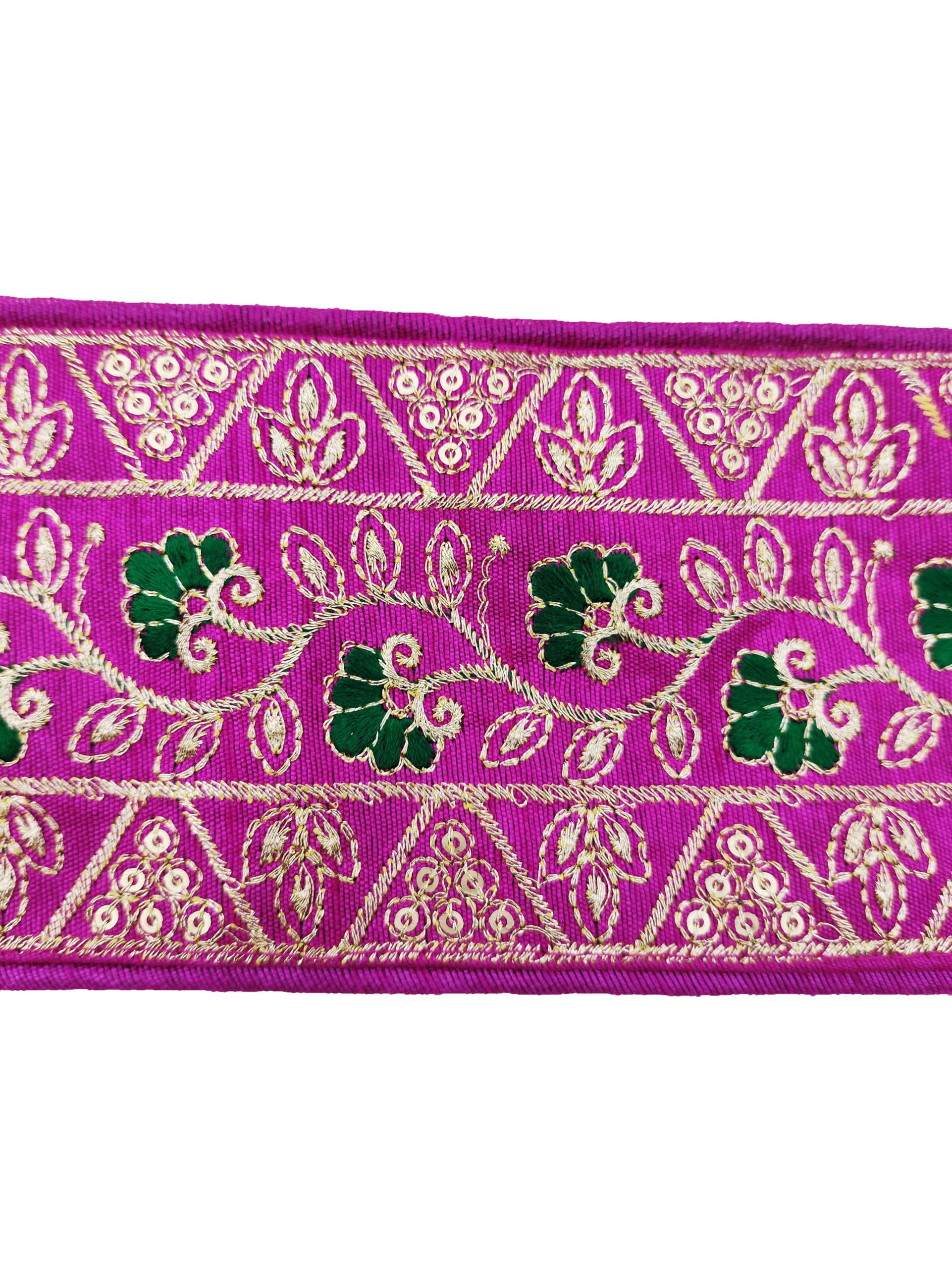 CARTZEYE Embroidery Gold Work Lace Border with Sequence Decorative Ribbon for Saree, Dress, Kurti, Bandhani, Lehenga - 8 cm Width (Pink, 9 Meter) 4