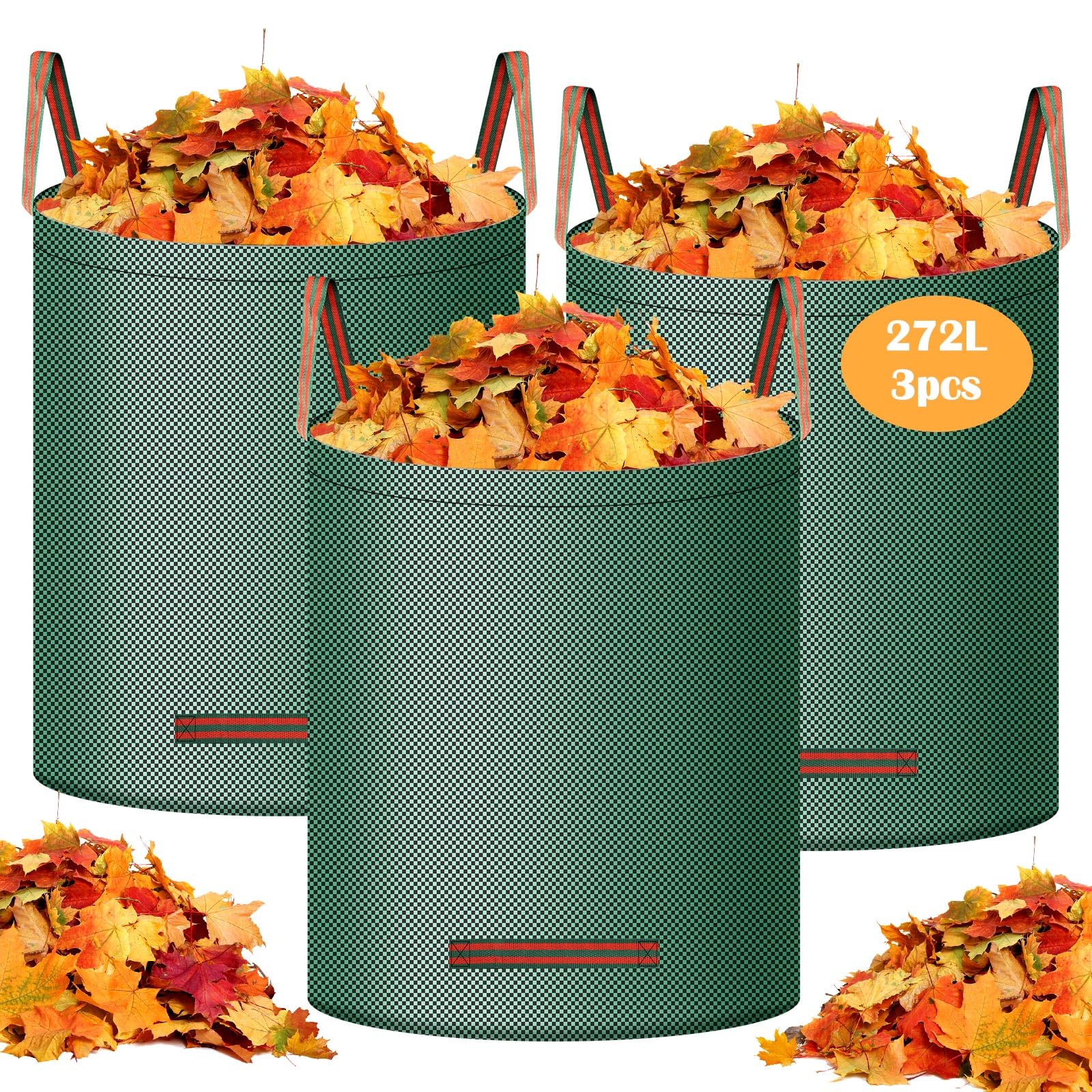 Sacco da giardino 272L Set di 3 sacchi per rifiuti da giardino