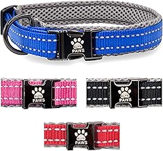 Elite Paws™ UK: Premium Metal Buckle Dog Collar, Strong, Safe, Padded, Comfortable, Reflective, Adjustable, Secure Fit with Metal Lead Attachment, Puppy Walking/Training Product (25cm-30cm, Blue/Grey)