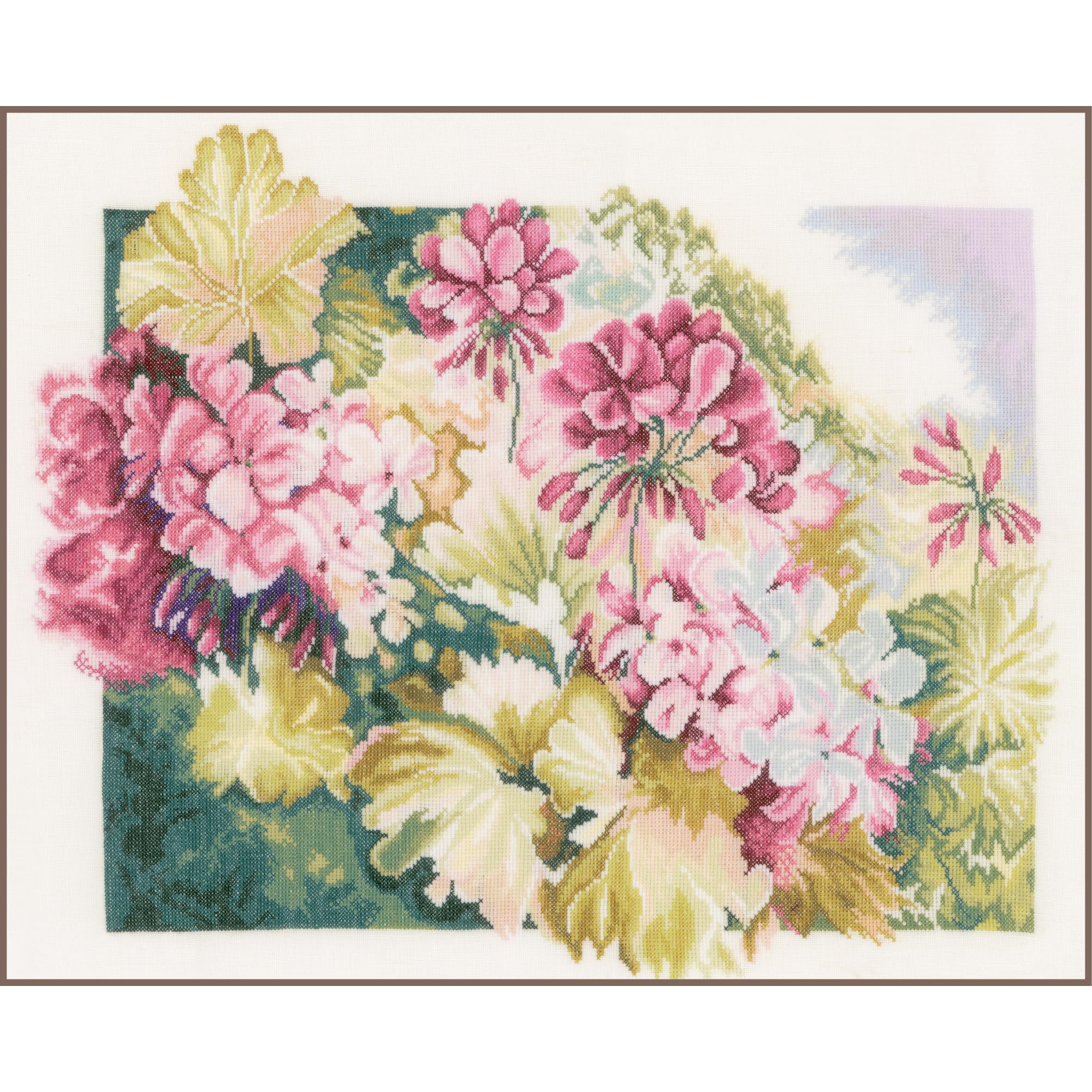 Lanarte Kreuzstich Stickpackungen Kreuzstich Bilder Set Geranien – Wanddekoration, 49 x 41 cm, DIY Bastelset