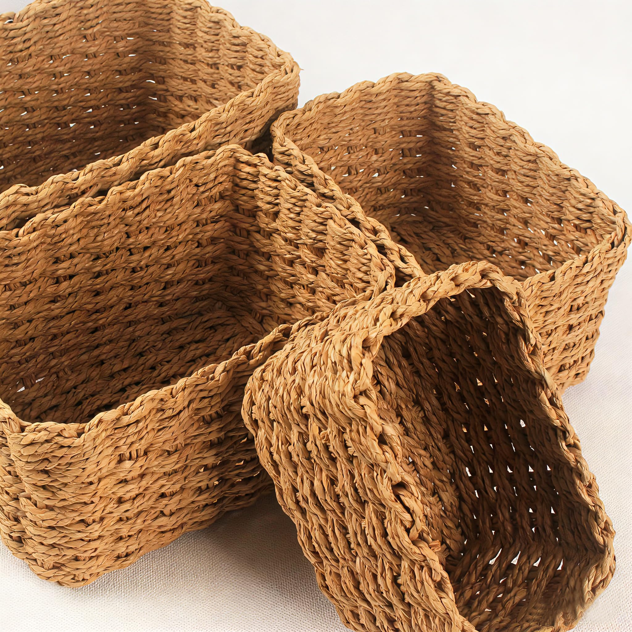 Set di 4 Cestini Portaoggetti, Cestini Organizer in Vimini Naturale, per Bagno, Armadio, Cucina o Cameretta