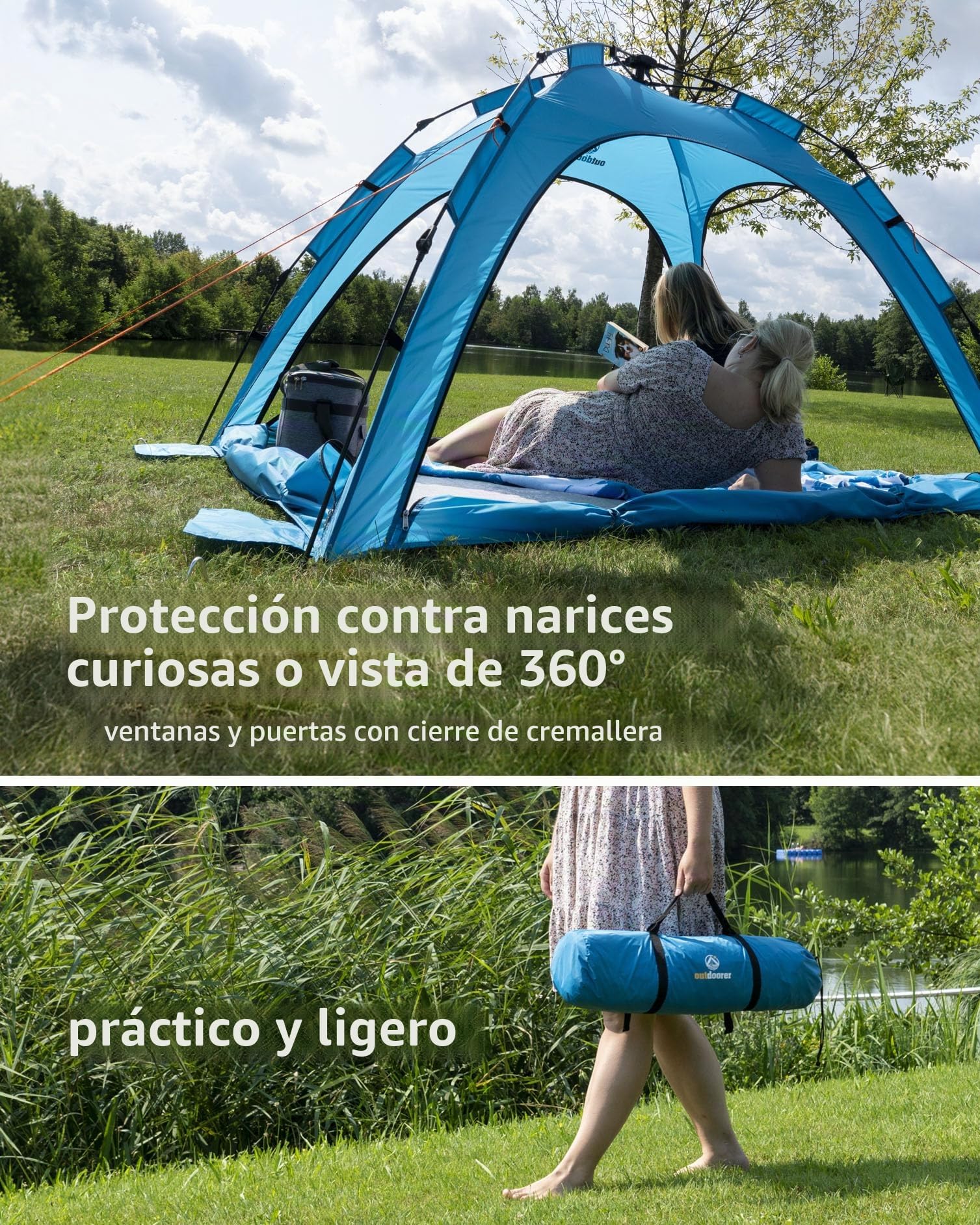 outdoorer Sun Snapper Air - Refugio de playa con 4 puertas y 3 ventanas, montaje rápido, protección UV 80, protección visual y protección contra insectos