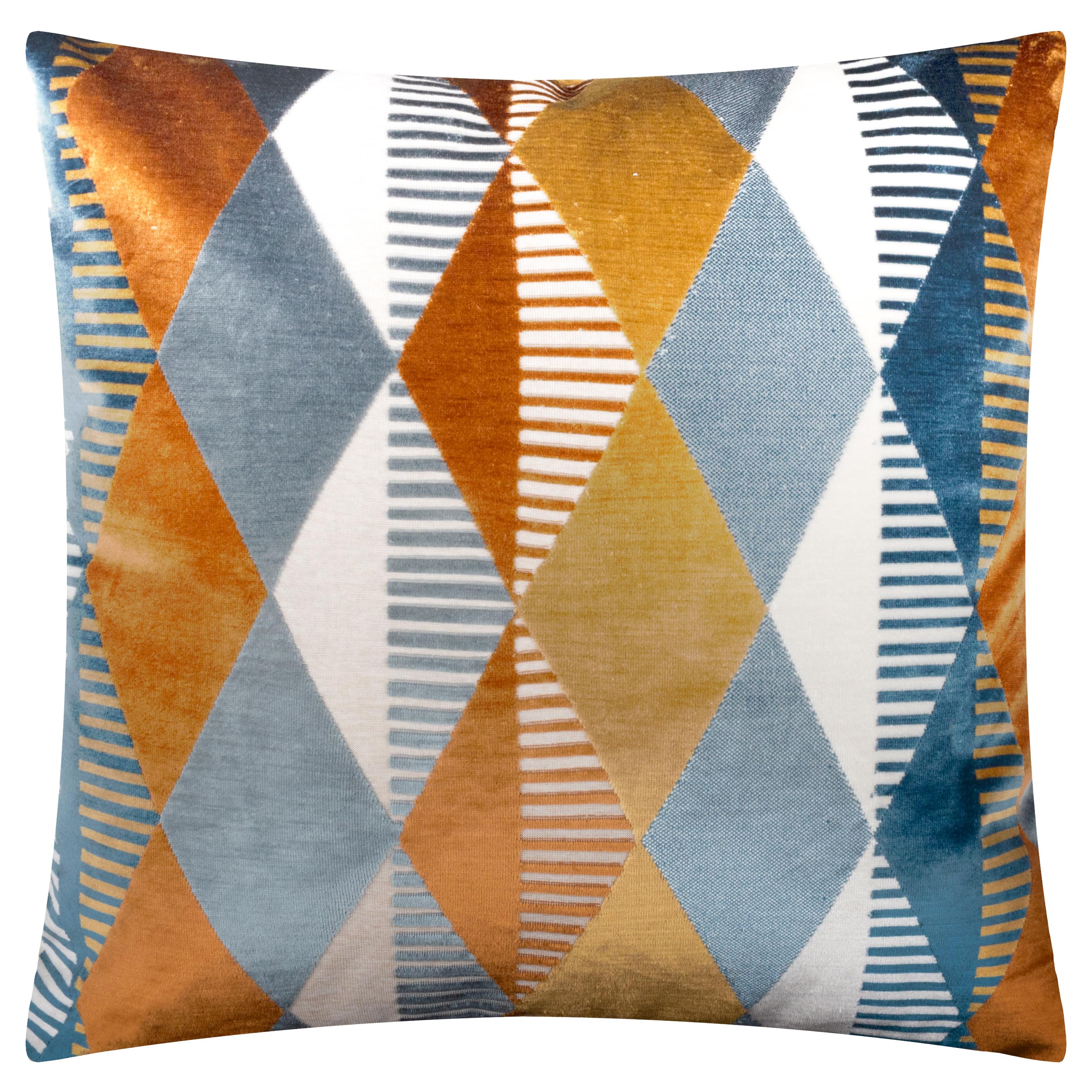 furn. Metro Harlequin Polyester Filled Cushion – Geometric Velvet Jacquard Decorative Pillow (Ginger – 50x50cm)