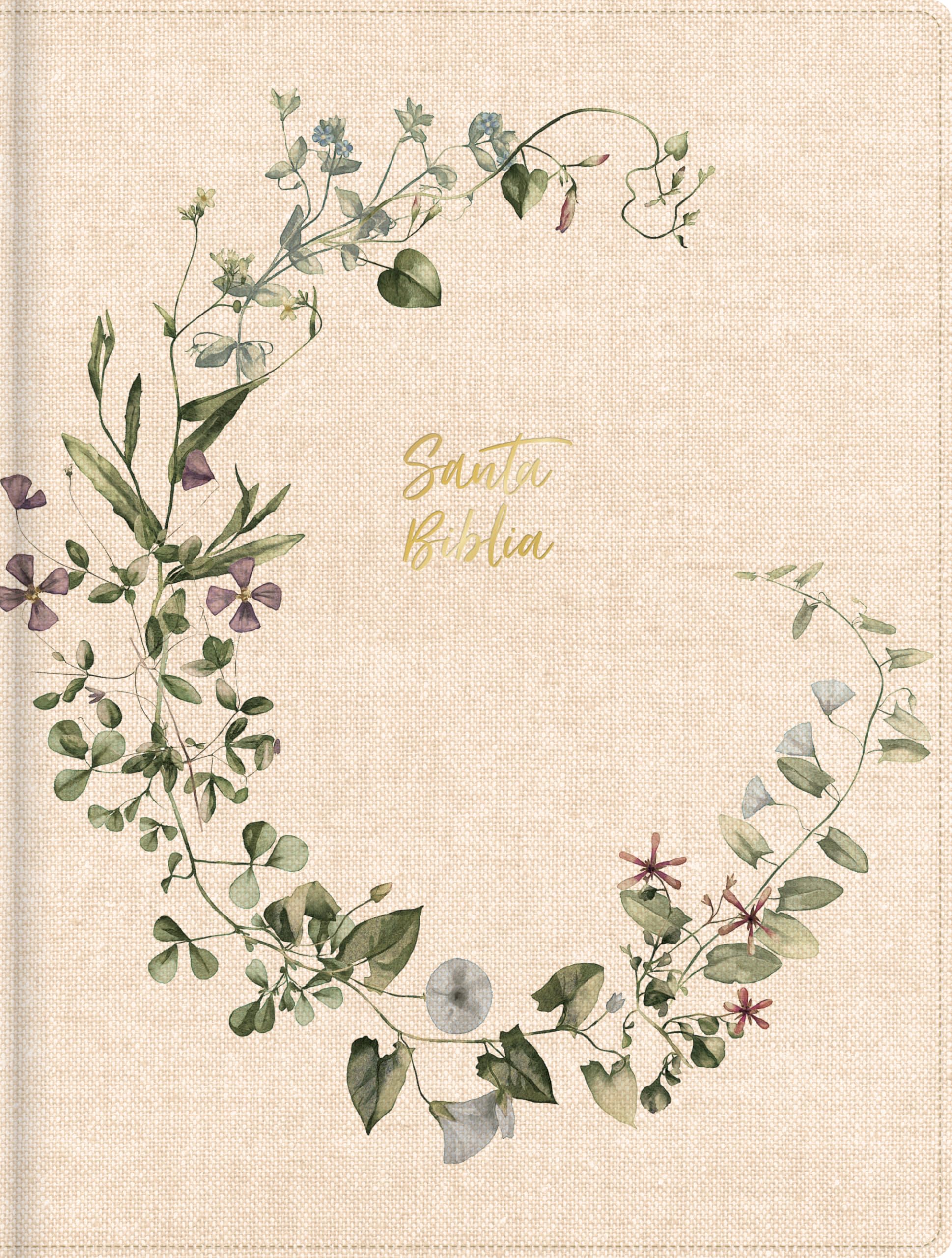 RVR 1960 Biblia de apuntes edición ilustrada, crema corona floral, tela sobre tapa dura