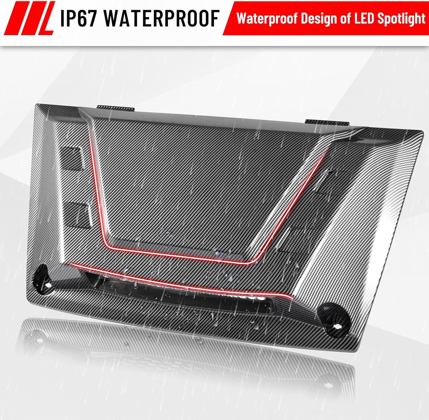 SAUTVS Sport Hood Scoop with LED Spotlight for Kawasaki Mule Pro, Carbon Fiber Pattern Hood Scoop with LED Auxiliary Light Kit for Kawasaki Mule Pro FXT DXT DX FX FXR 2015-2025 Accessories