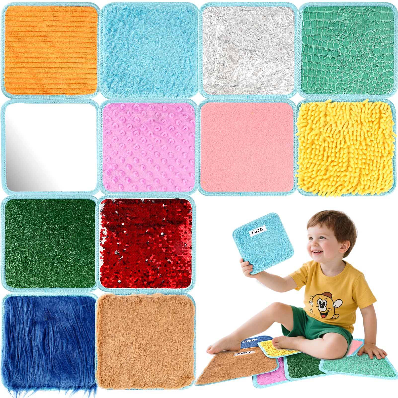 12Pcs Sensory Mats for Toddler Early Sensory Floor Tiles for Kids Sensory Toys for Autism Exercise Baby Sensory Equipment for Sensory Exploration Tactile Play Fidgeting Activity