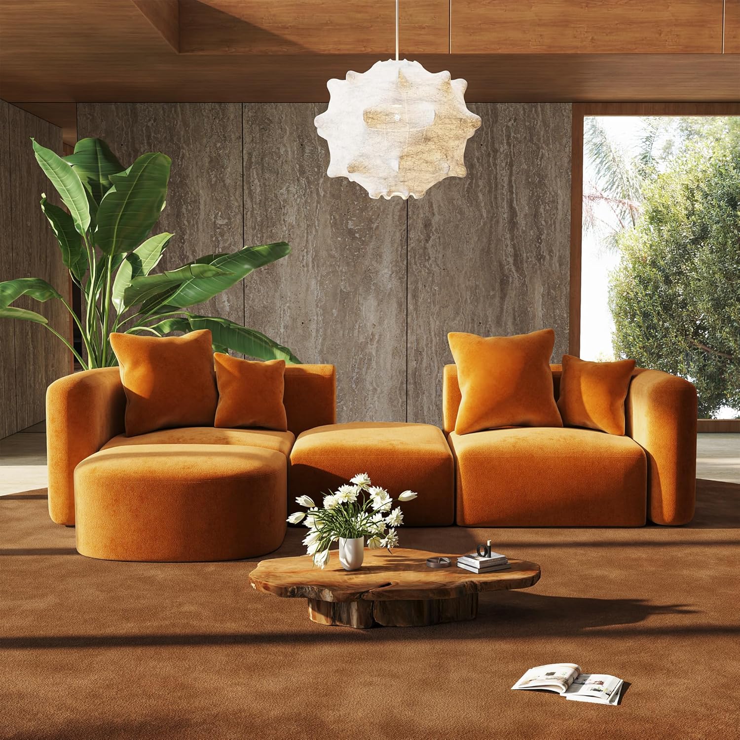 116″ Modular Sectional Couches with Ottoman, Luxury Modern