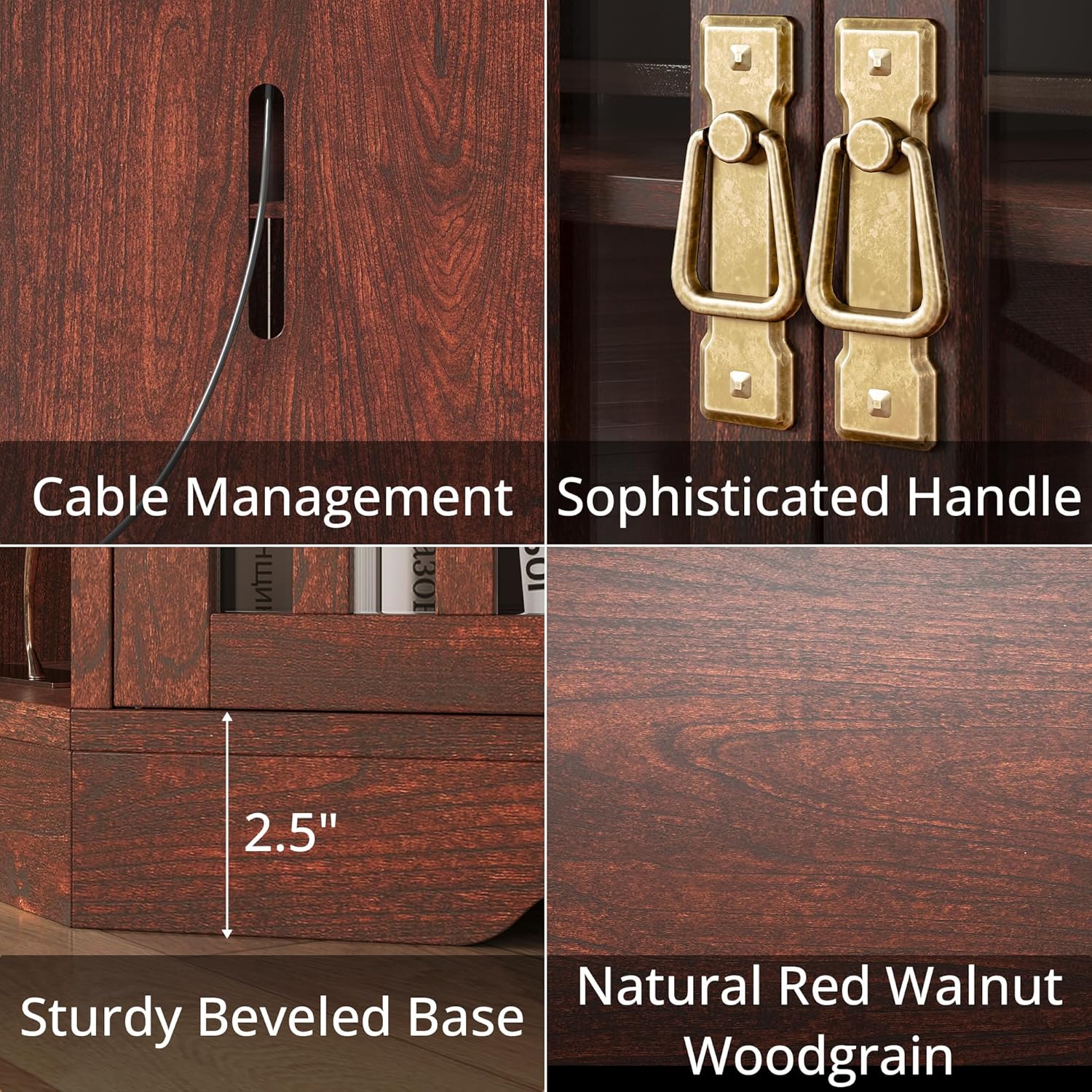 IRONCK Corner TV Stand for TVs up to 60 Inch with Power Outlet, Corner Entertainment Center with Storage Cabinet and Glass Doors, Mid Century Modern TV Stand for Living Room, Bedroom, Red Walnut