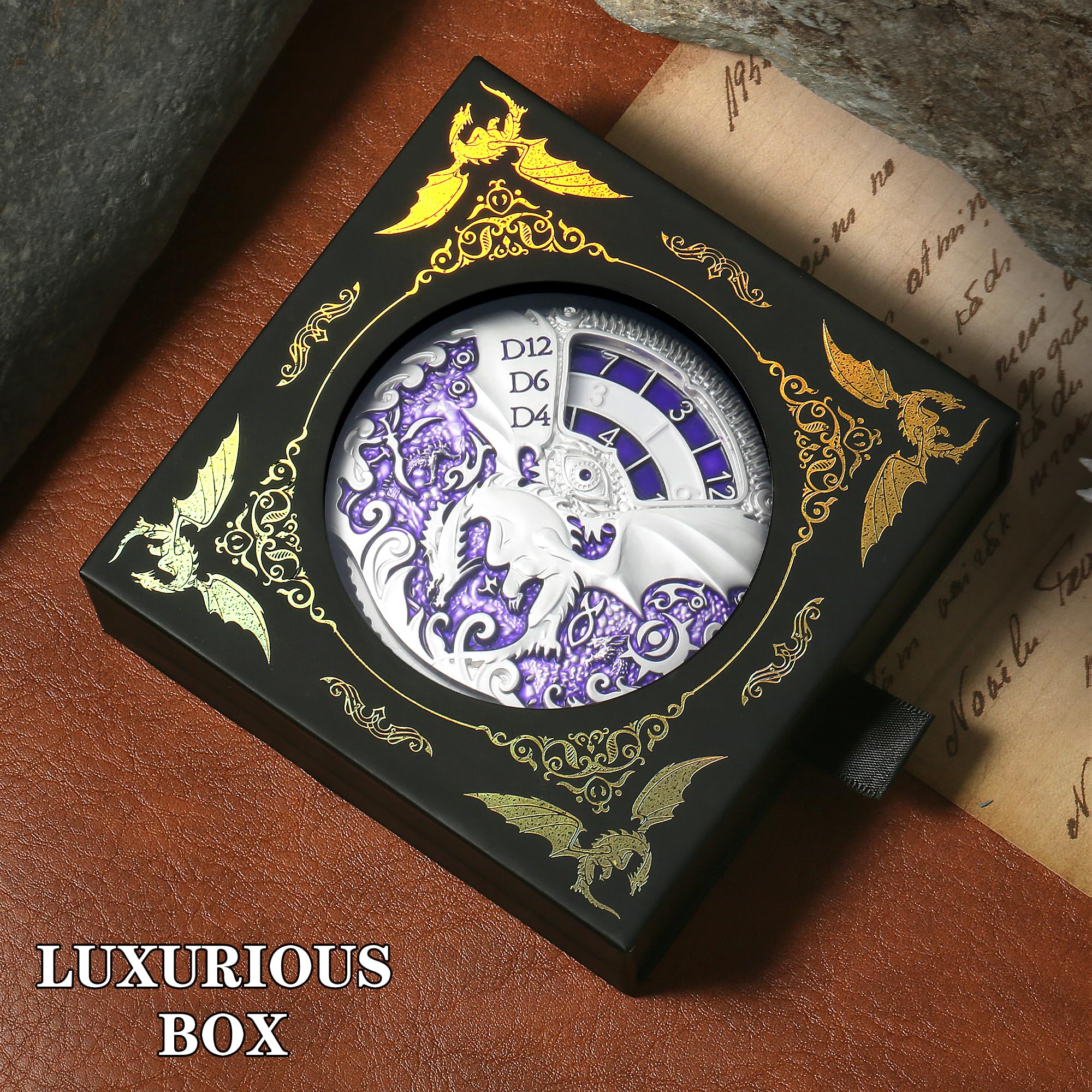 DNDND Dungeons and Dragons Roulette Spinner Würfel 7-in-1 Spinner Metall D&D-Würfel-Set mit wunderschöner Geschenkbox für Dungeons and Dragon und Tischspiel (Silber mit Lila)