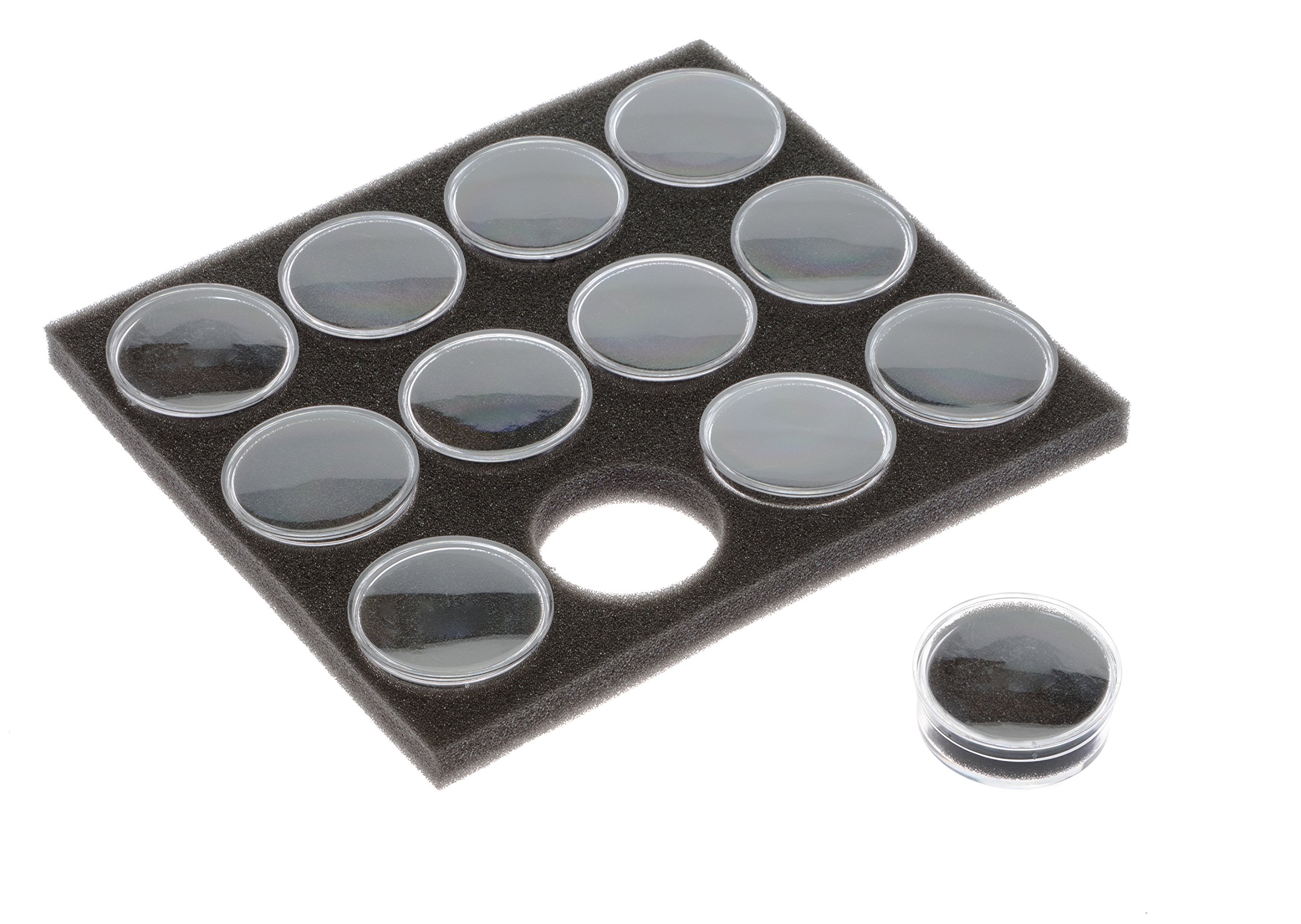 SE Clear Round Display Containers with Snap-On Lids and Black Foam Fillers (Pack of 12) - GJ846BK