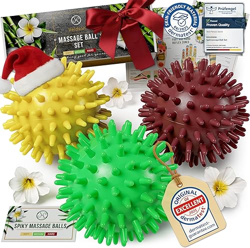 Juego de 3 bolas de masaje con puntas duras, medianas y suaves Picos masajeadores de rodillos de pies Bola de punto de gatillo para aliviar el