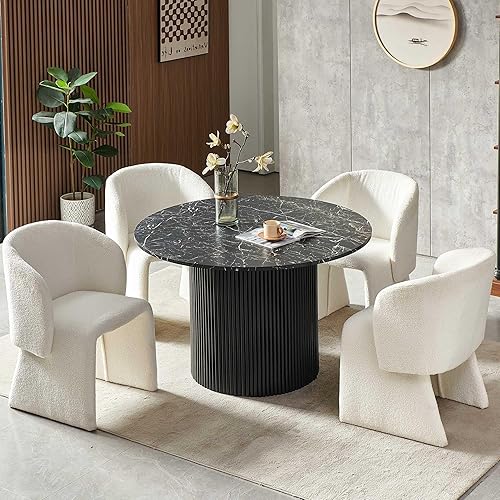 Miniatura 23 de Set de mesa de comedor Homedot para 4, mesa redonda de comedor estilo granja y 4 sillas de acento para comedor con respaldo curvo y apoyabrazos,
