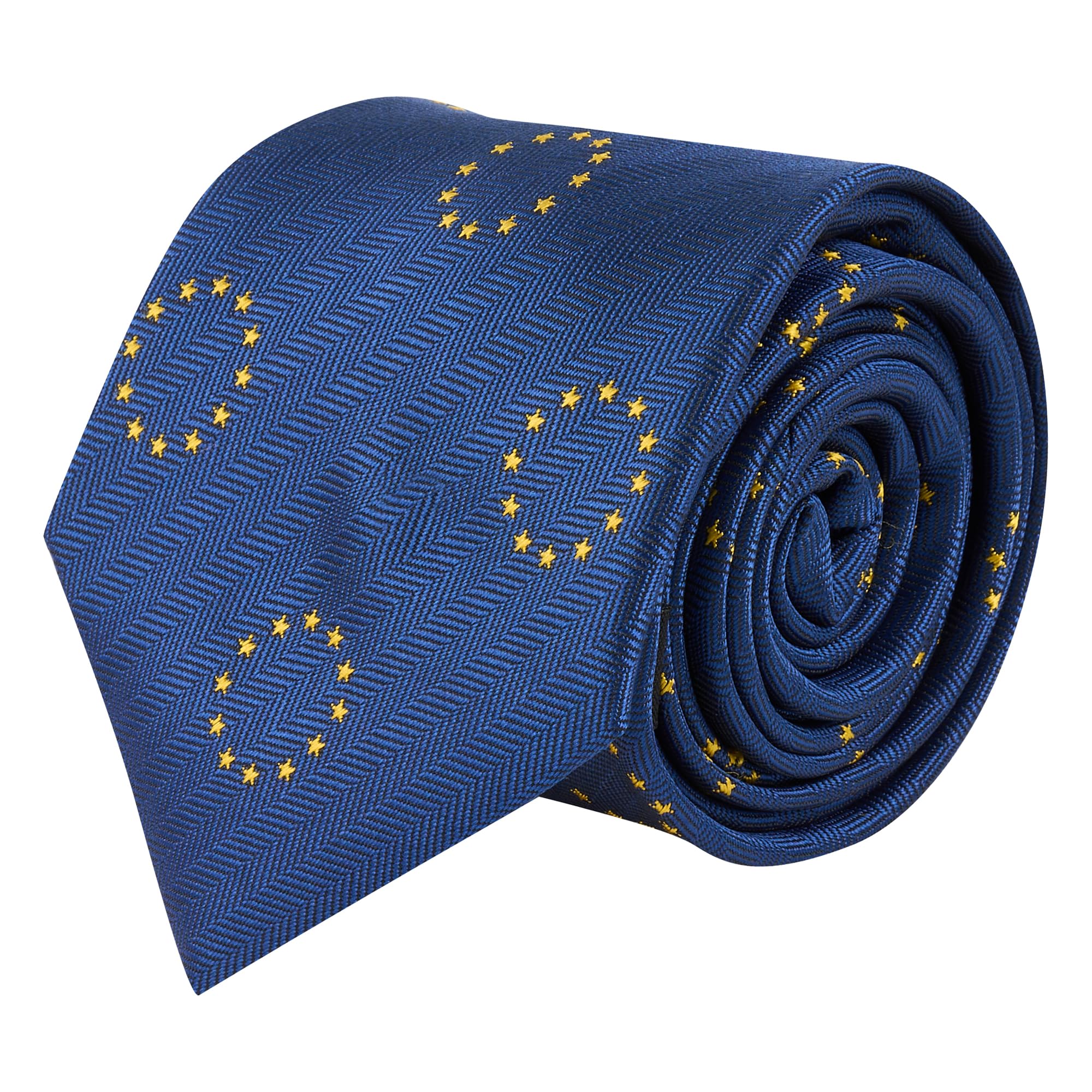 King & Priory Blue Eu European Union Navy Herringbone Embroidered Tie