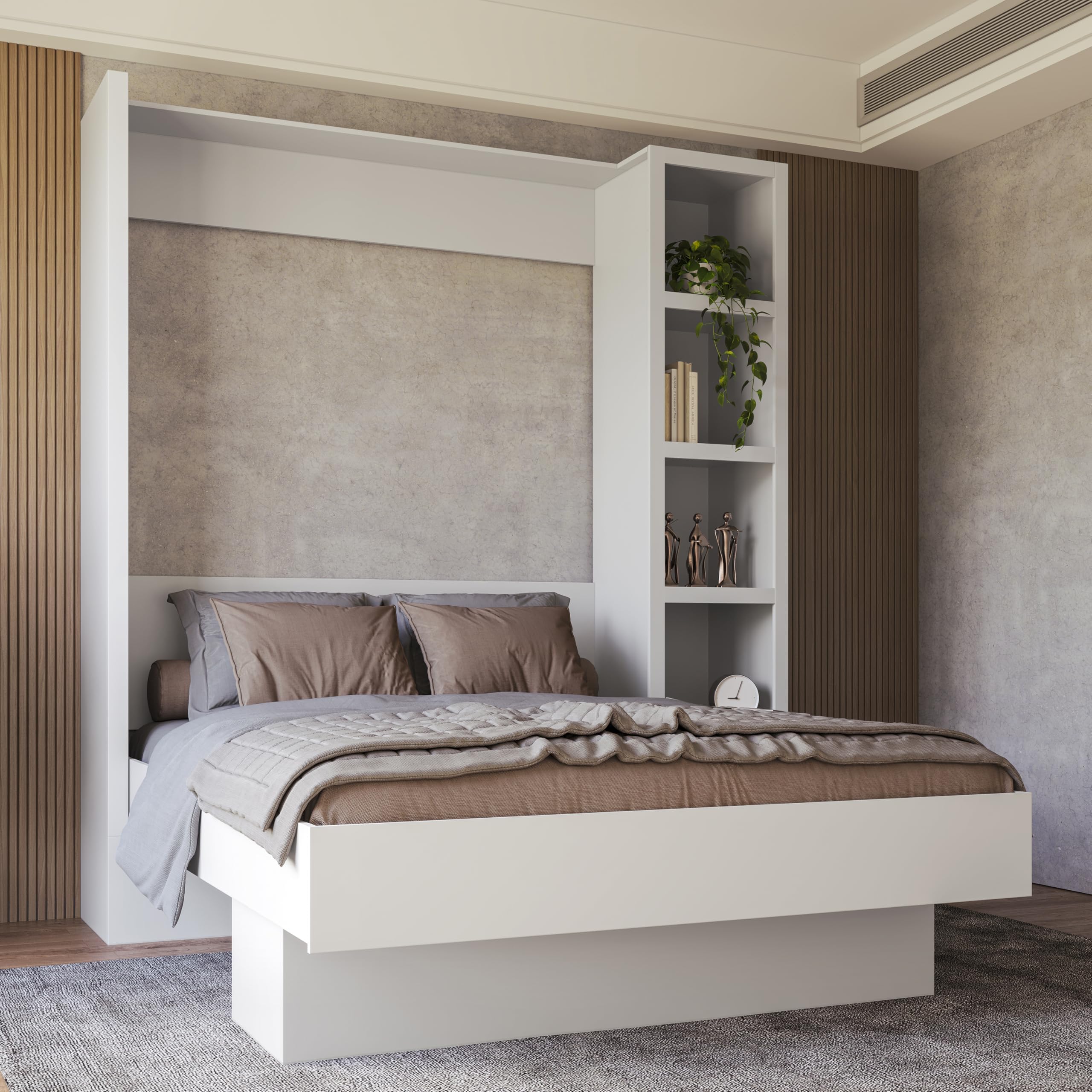 Oakland Living Easy-Lift Queen Murphy Wall Bed in White with Bookshelf