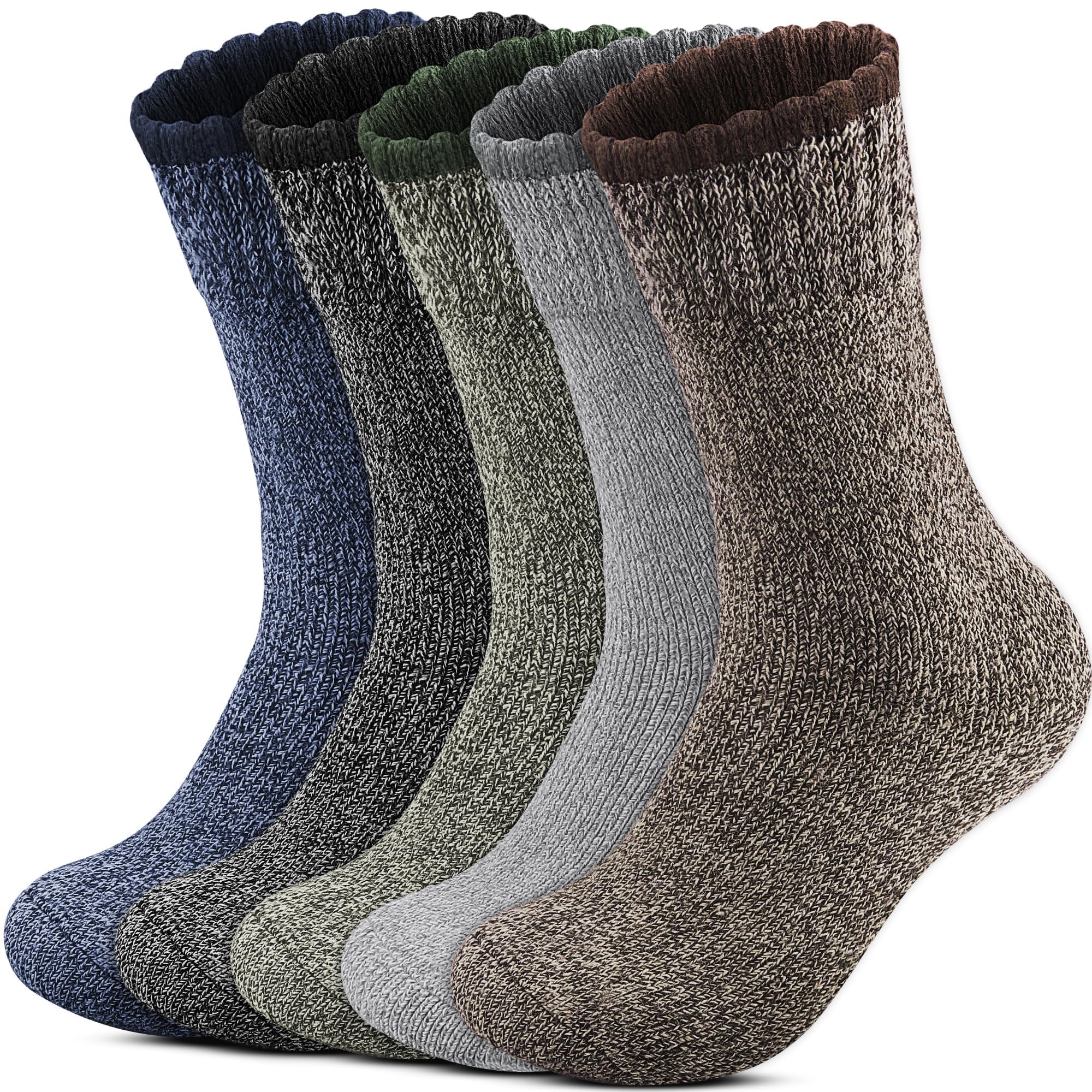 – 5 Pairs Wool Warm Mens Socks, Soft Thermal Socks, Thick Winter Walking Hiking Socks Casual Crew Socks Woolen Knitting Boot Socks for Men