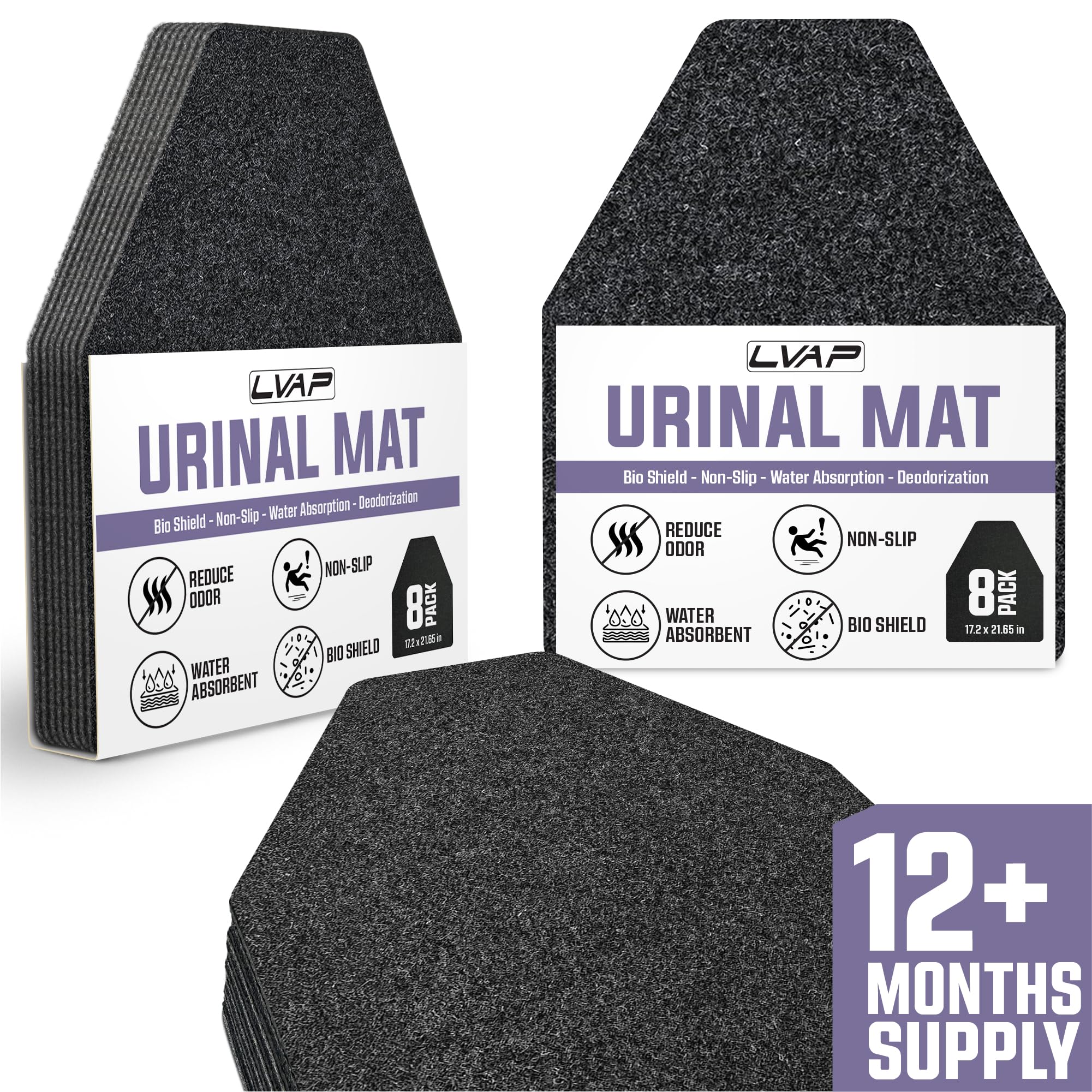LVAP Urinalmatten für Herren, Badezimmer, kommerzielle Urinalmatten, Einweg, Schwarz, Geruchskontrolle, Urinal-Pads für professionelle Toilette, Hygiene, 8 Stück