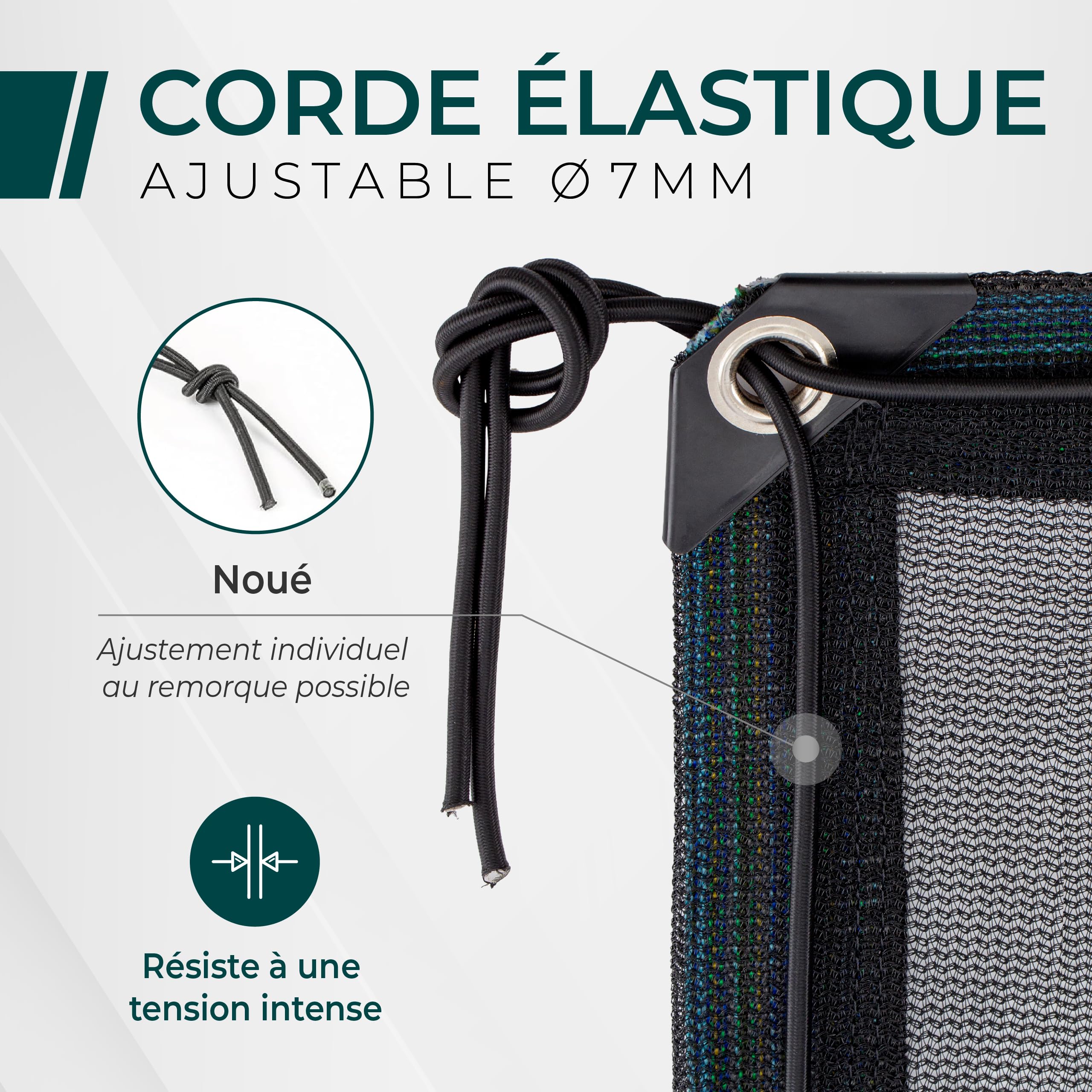 CargoVA - Filet de remorque à Mailles Fines 3x4M - Filet de Couverture Noir avec Corde élastique - pour Une Fixation optimale de la Charge