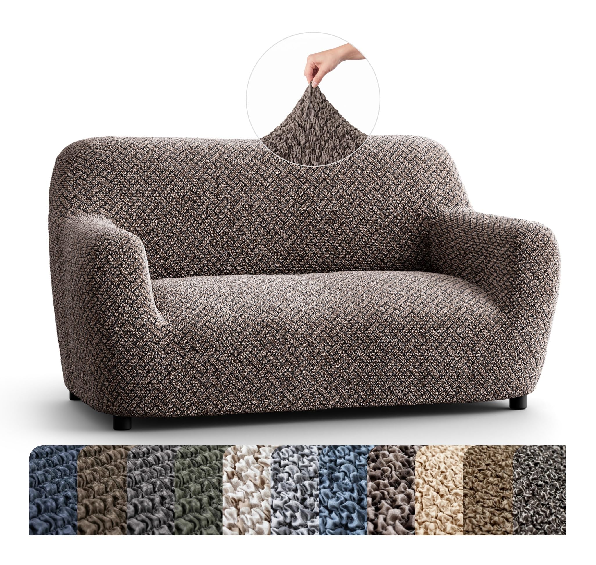 Mamma Mia Covers PAULATO BY GA.I.CO. Loveseat Slipcover - Oversized Chair Cover - Stretch Couch Cover - Cushion Love Seat Sofa Slipcovers - 1-Piece Form Fit Washable Protector - Microfibra Print - Venezia Brown