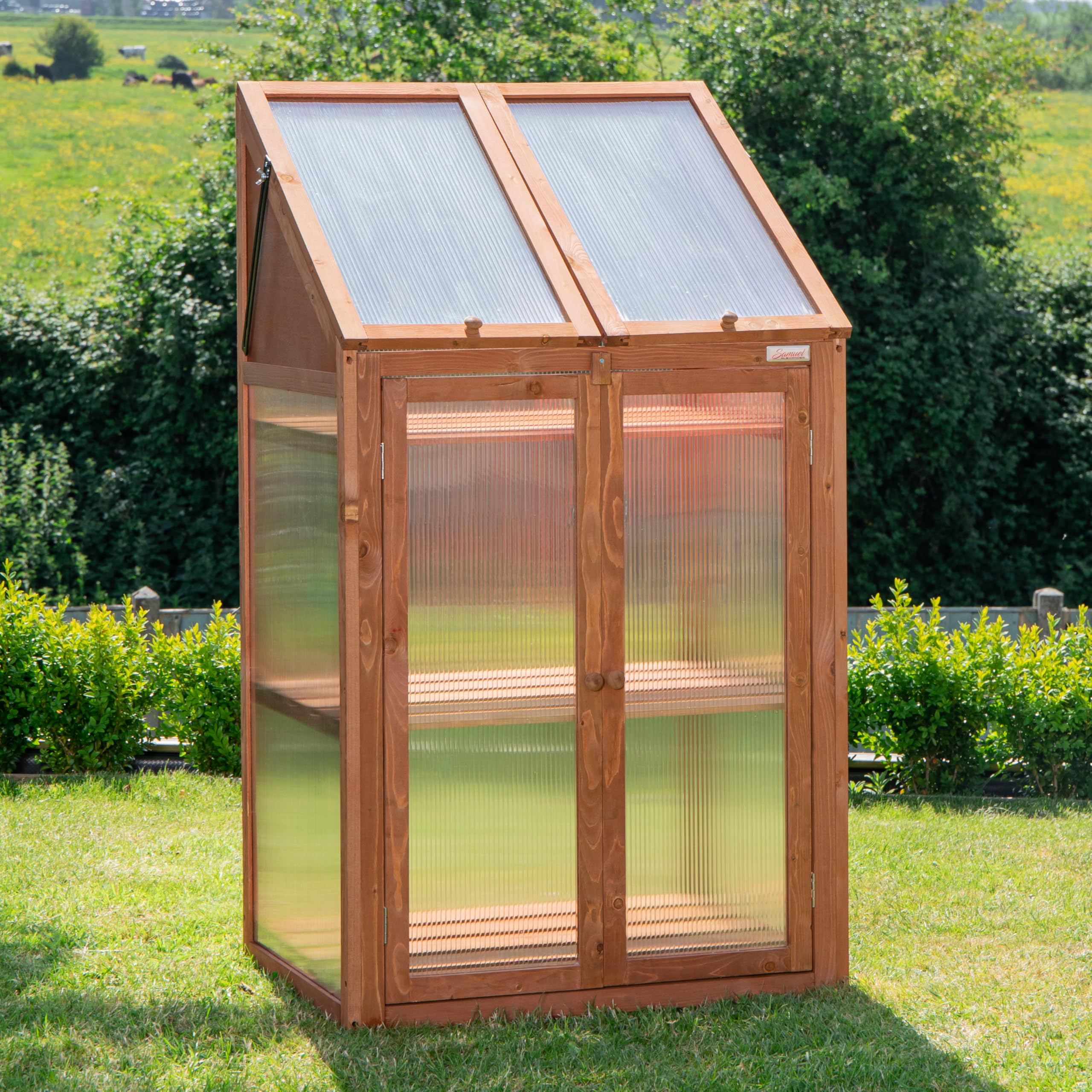 Samuel Alexander Wooden Mini Greenhouse Cold Frame - Small Greenhouse H120 x W69 x D49cm (Large, Natural)