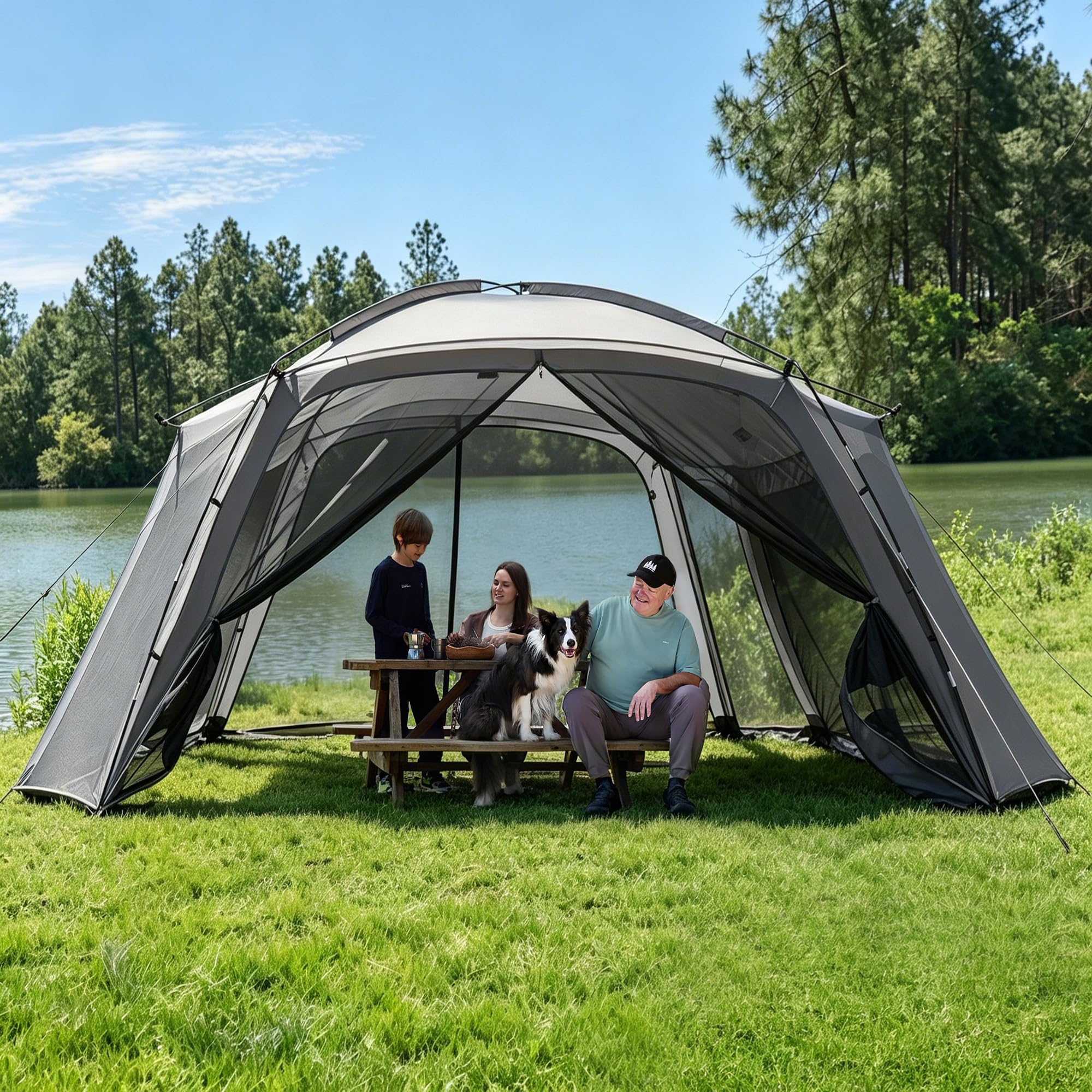 TIMBER RIDGE 15x10 FT Screen House Tent with Netting Mesh Gazebo Dual Doors