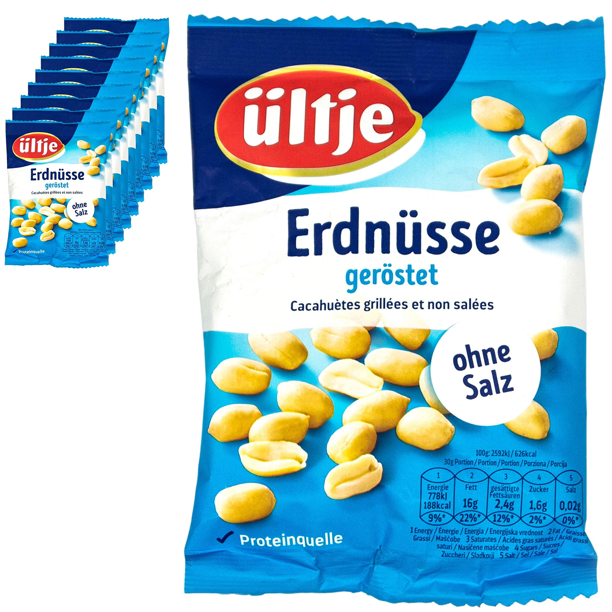 ültje - 10er Pack Erdnüsse geröstet ohne Salz 200 g Packung - Erdnusskerne ungesalzen