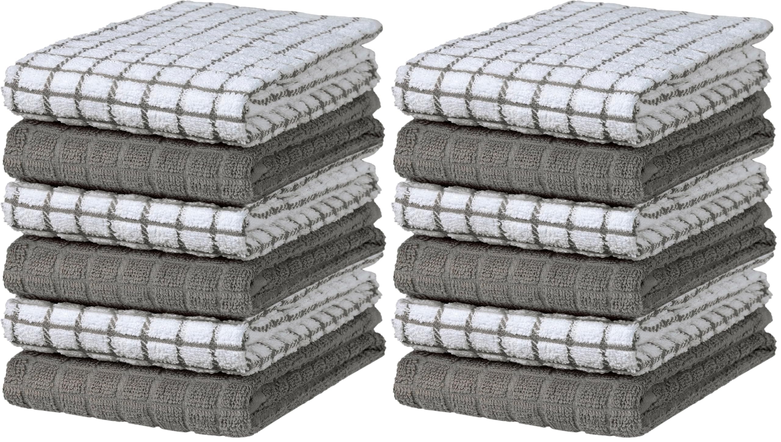 Bumble Kitchen Towels | 100% Cotton Dish Towels with Hanging Loop | 16"x 28" | 380GSM | Absorbent Kitchen Towel Set | 12 Pack, Gray