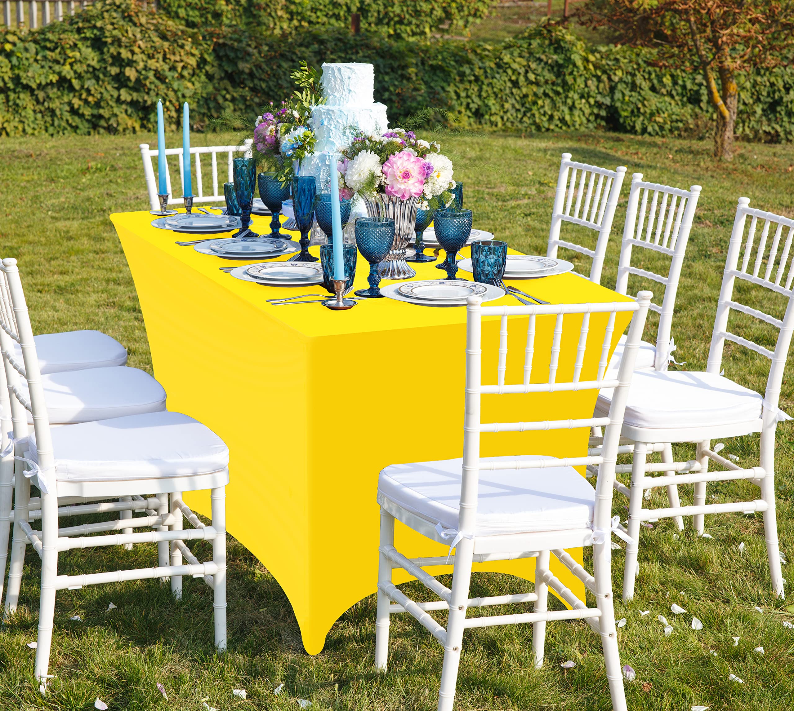 Utopia Kitchen Nappe de Table Extensible [6 Pieds, 183 cm] Couverture de Table en Polyester et Spandex - Lavable en Machine et Infroissable (Lot de 2, Jaune)