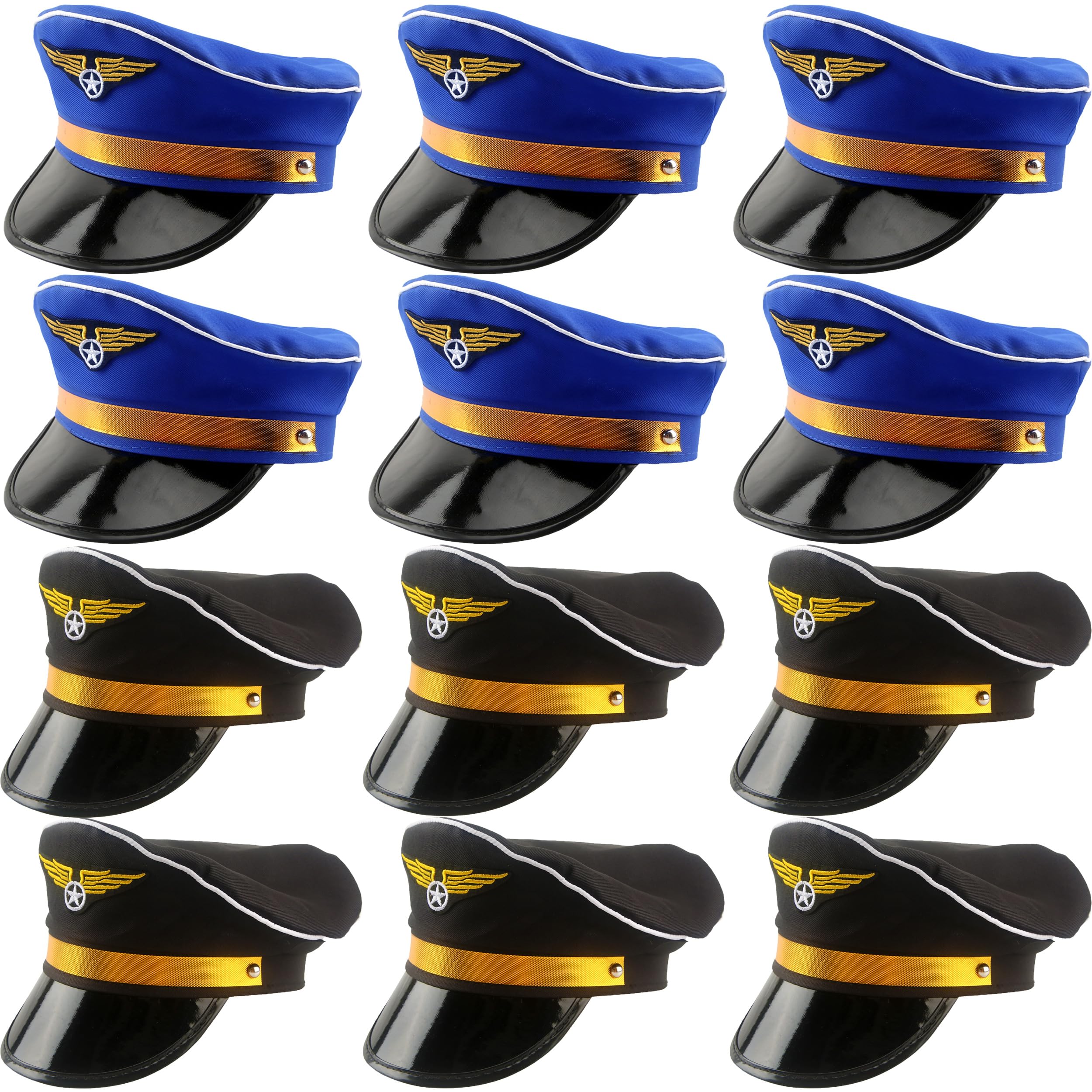 12 Pack Men Pilot Hats Airplane Hat Adjustable Airline Pilot Hat for Women Halloween Cosplay Costume Accessory