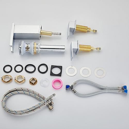 Miniatura 7 de Grifo generalizado con luz LED para cromo de 3 agujeros, 8 pulgadas, grifo de baño moderno de cascada con drenaje desplegable y manguera de