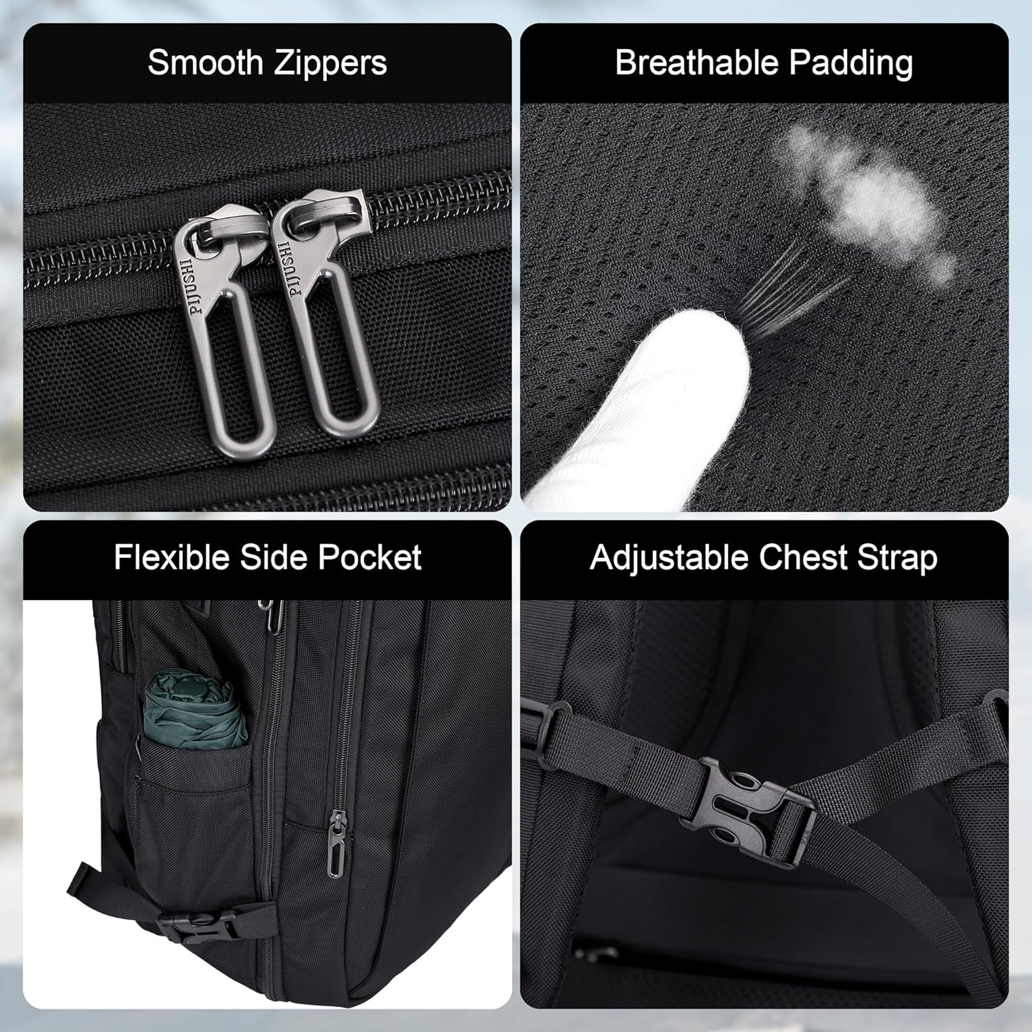 PIJUSHI Travel Backpack for Women Men Expandable Carry on Luggage Backpack Airline Approved Personal Item Laptop Bag(PE034 Black) - Image 9