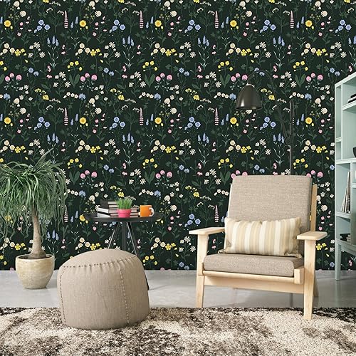 Miniatura 2 de WENMER Papel tapiz floral para despegar y pegar, 17.7 x 118 pulgadas, color verde oscuro, papel tapiz floral para despegar y pegar, papel tapiz