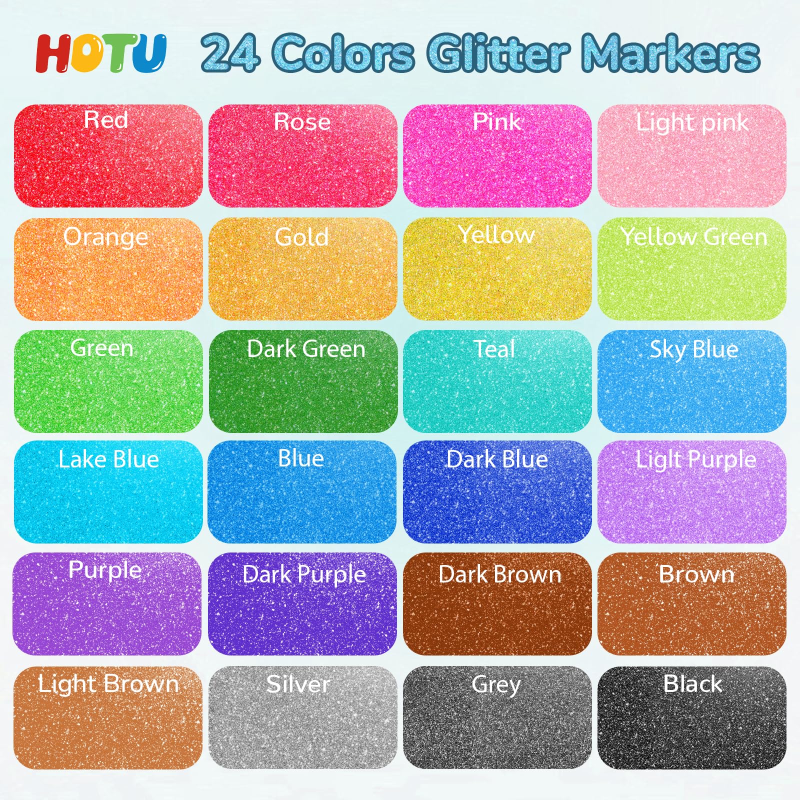 HOTU 24 Glitzer Filzstifte Zeichenset, Glitzer Glitzerstifte 0.7mm - Pinces acryliques à base d'eau pour filles Basteln von Steinen, céramique, verre, bois, tissu, bricolage Projekte Ect