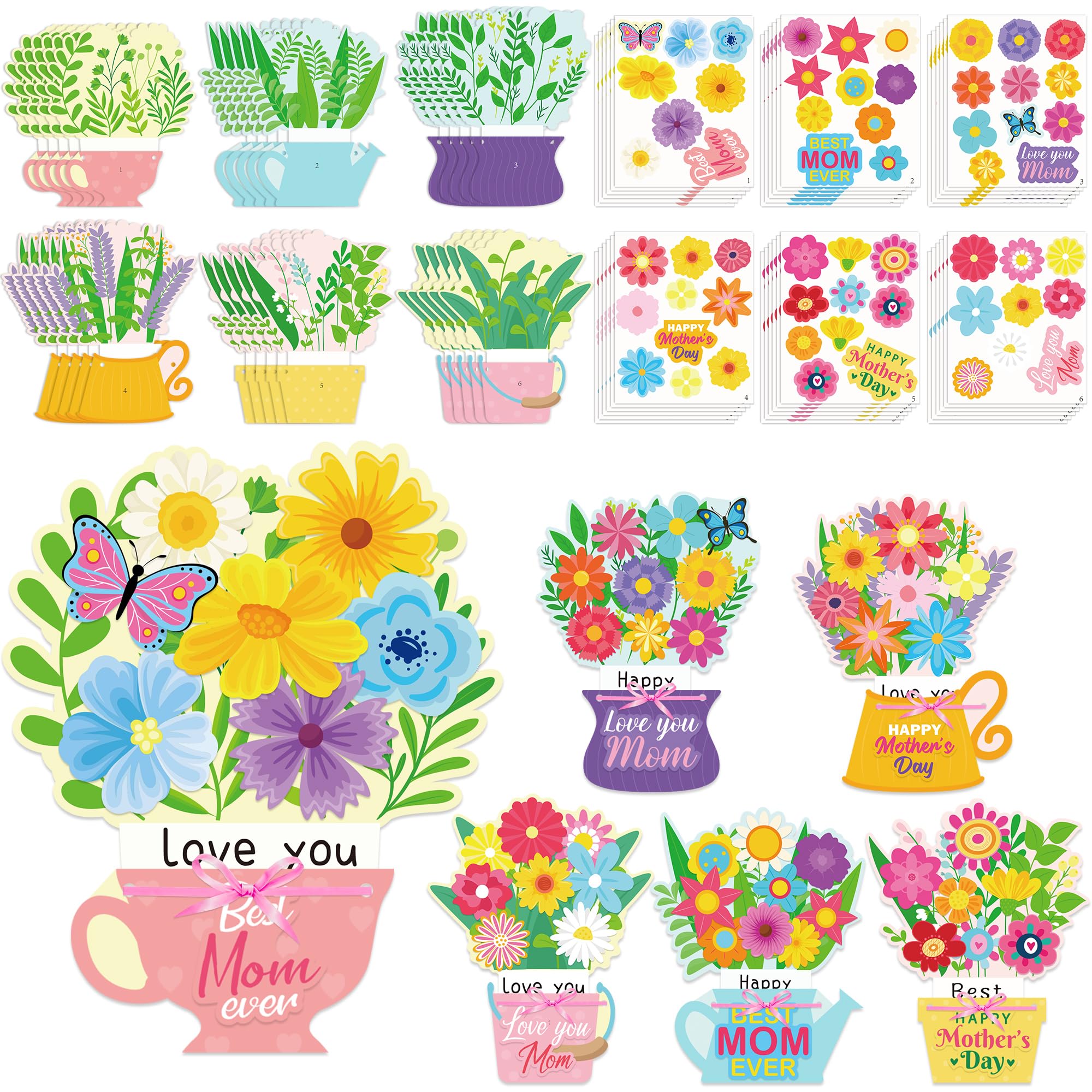 80UncleKimby 30 Set Mothers Day DIY Craft for Kids - Flower Card Making Kit with Greeting Cards Stickers Set Gifts for Classroom School Activities