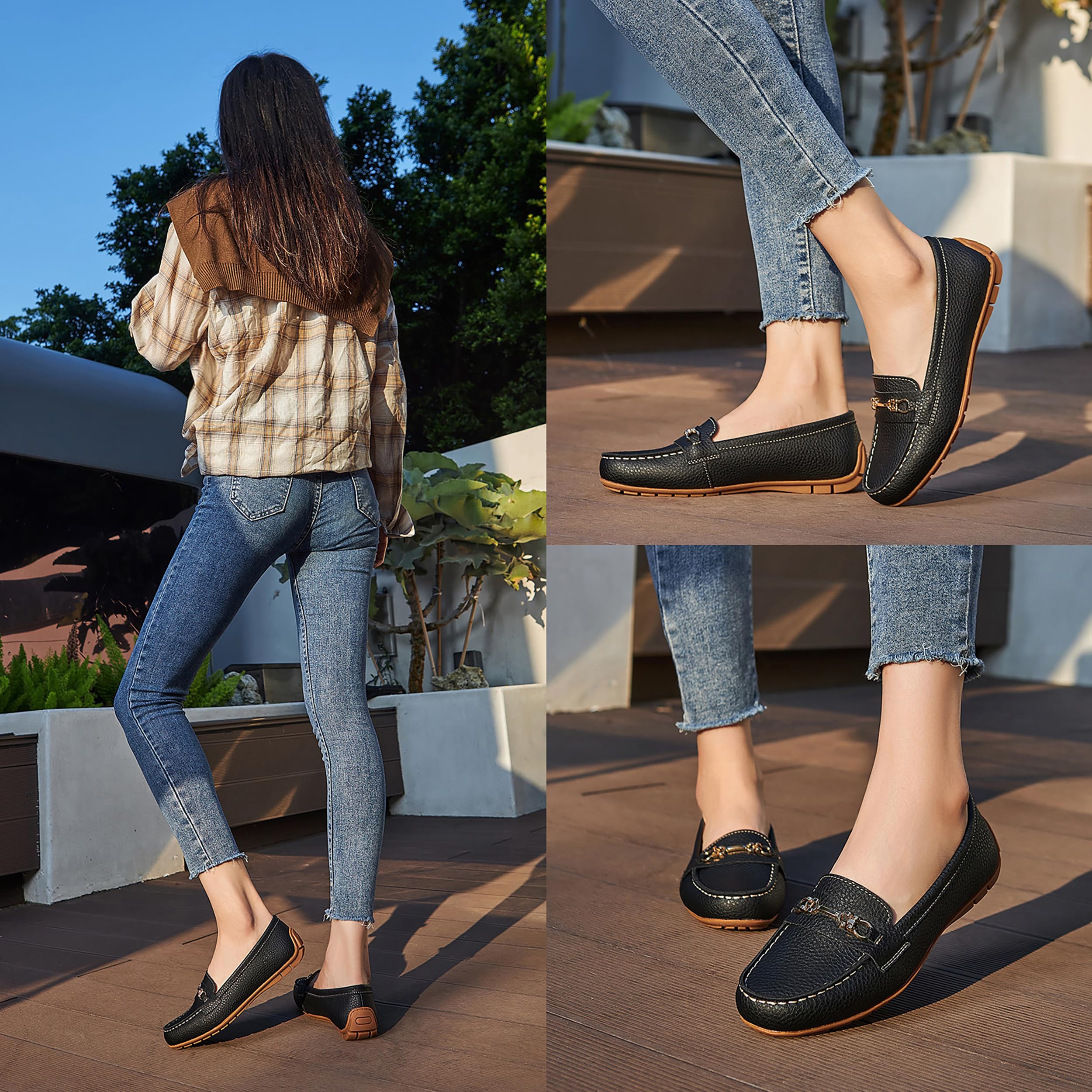 KORDAL Bequeme und leichte Damen-Slipper aus Leder, Mokks-Schuhe, Wanderschuhe, niedlich, Business-Casual-Schuhe, Arbeitsschuhe für Damen