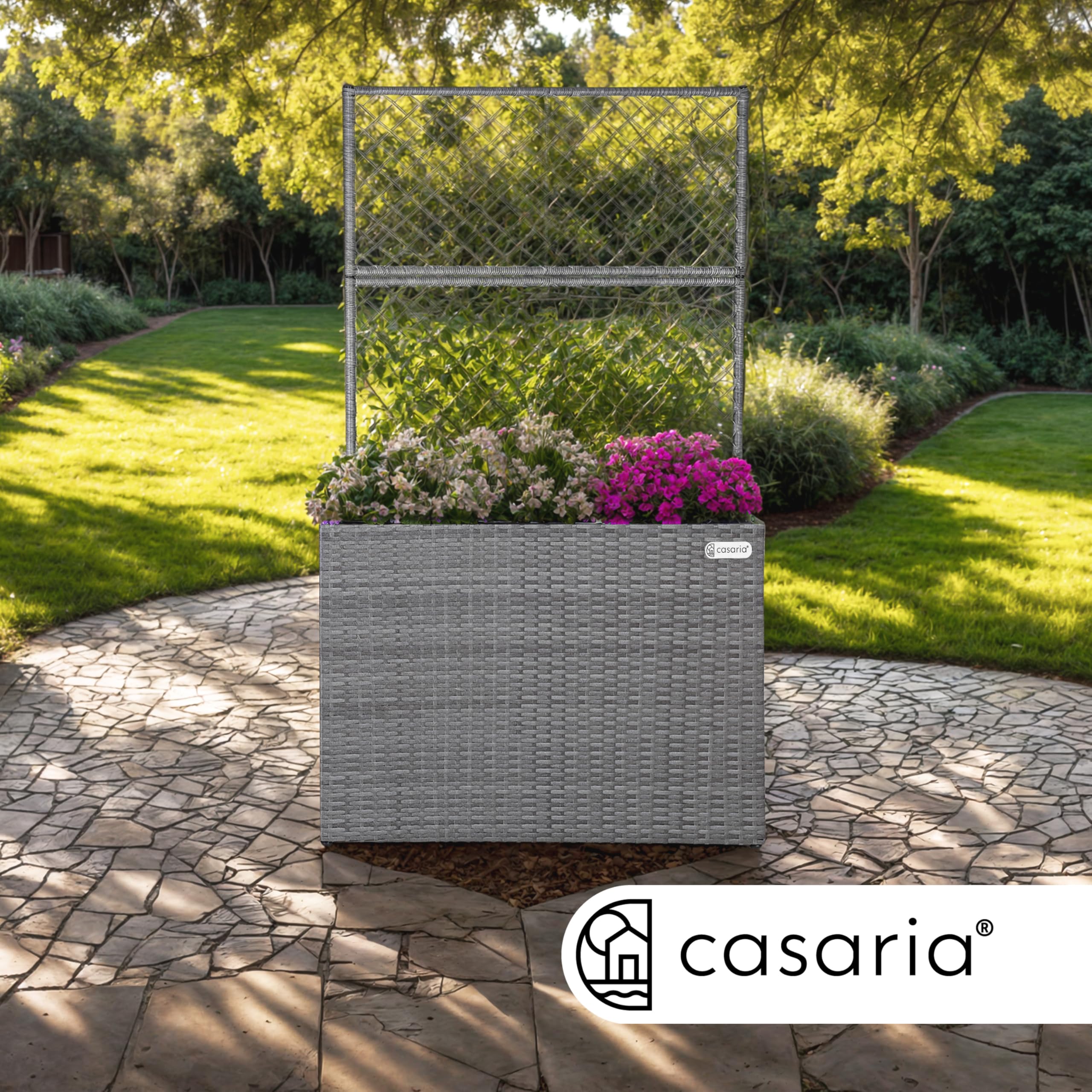 Casaria Jardinière en polyrotin avec Treillis Gris 146 x 83 x 30,5 cm Set de 3 Pots de Fleurs bac à Fleurs pour Jardin Maison Balcon