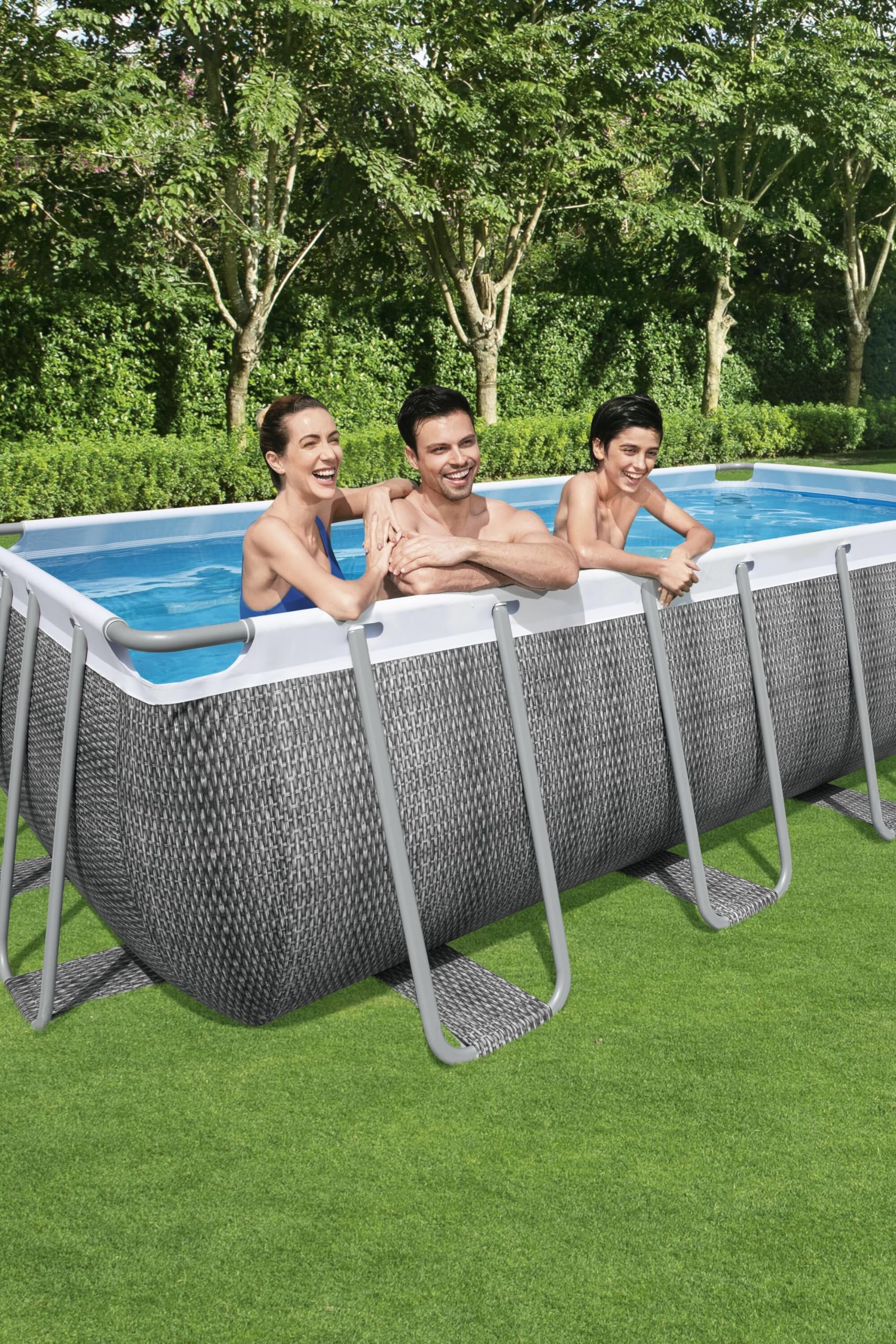 Bestway Piscina Power Steel Frame Rectangular 549 x 274 x 122 cm, Efecto ratán