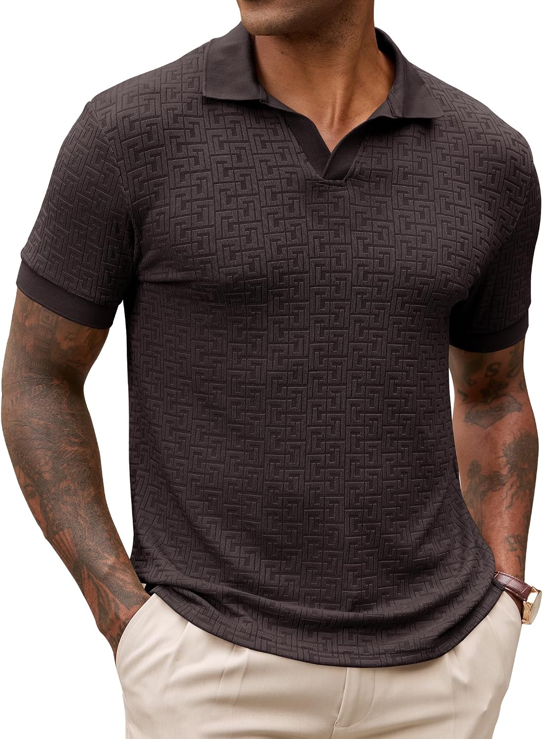 Men Knit Polo Casual Textured Terry Cloth Johnny Collar Shirts(S-XXL)