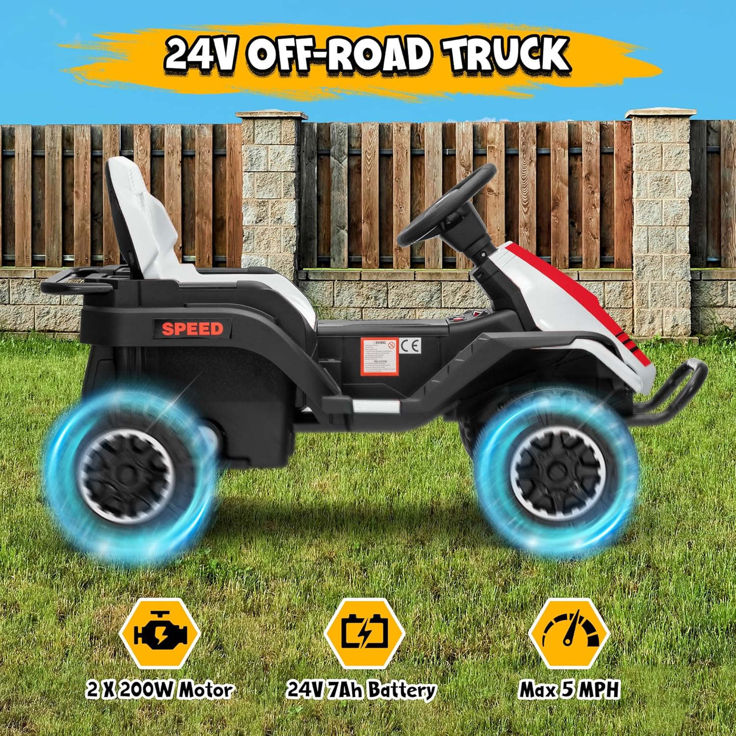 24V Ride On Toy for Big Kids, 2x200W Motor, Electric Car for Kids with Remote Control, Soft Start, Max 5MPH, Music & Wireless, Shock Absorbers, 4 Wheeler Ride On Car for Boys Girls, White