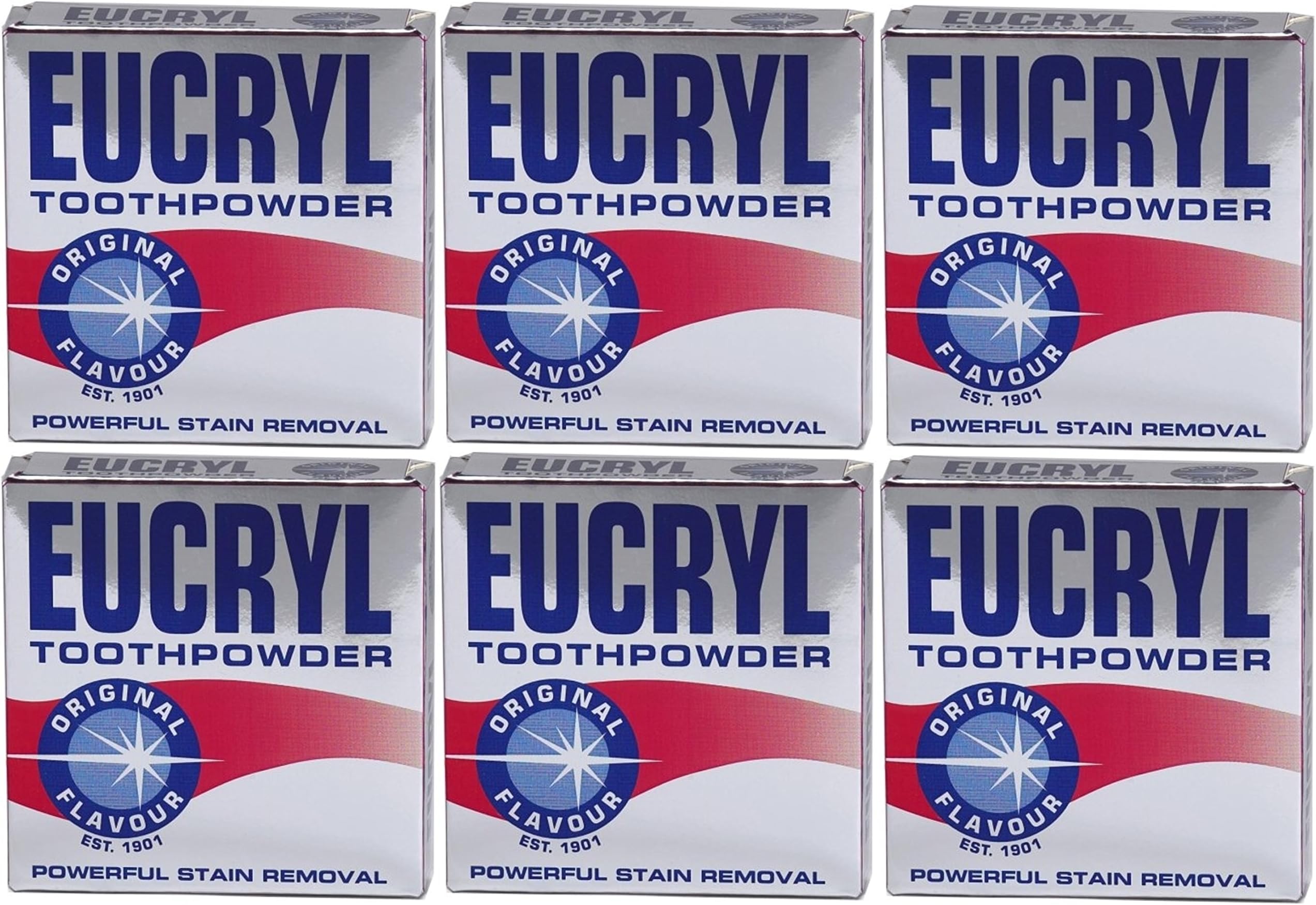 x6 Eucryl Smokers Tooth Powder Original 50g
