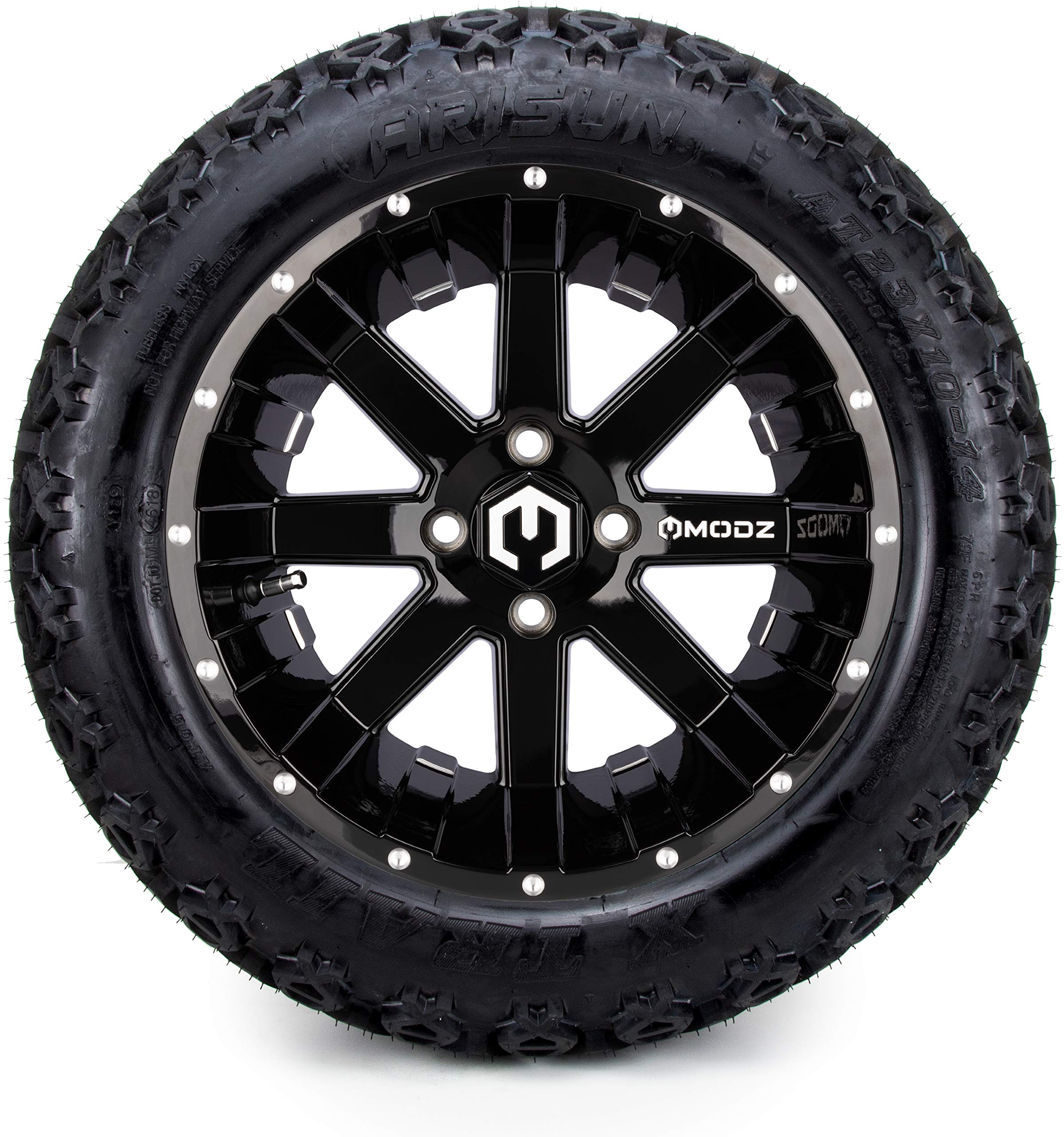 GOLF CART KING 14in MODZ Assault Black Ball Mill Golf Cart Wheels and