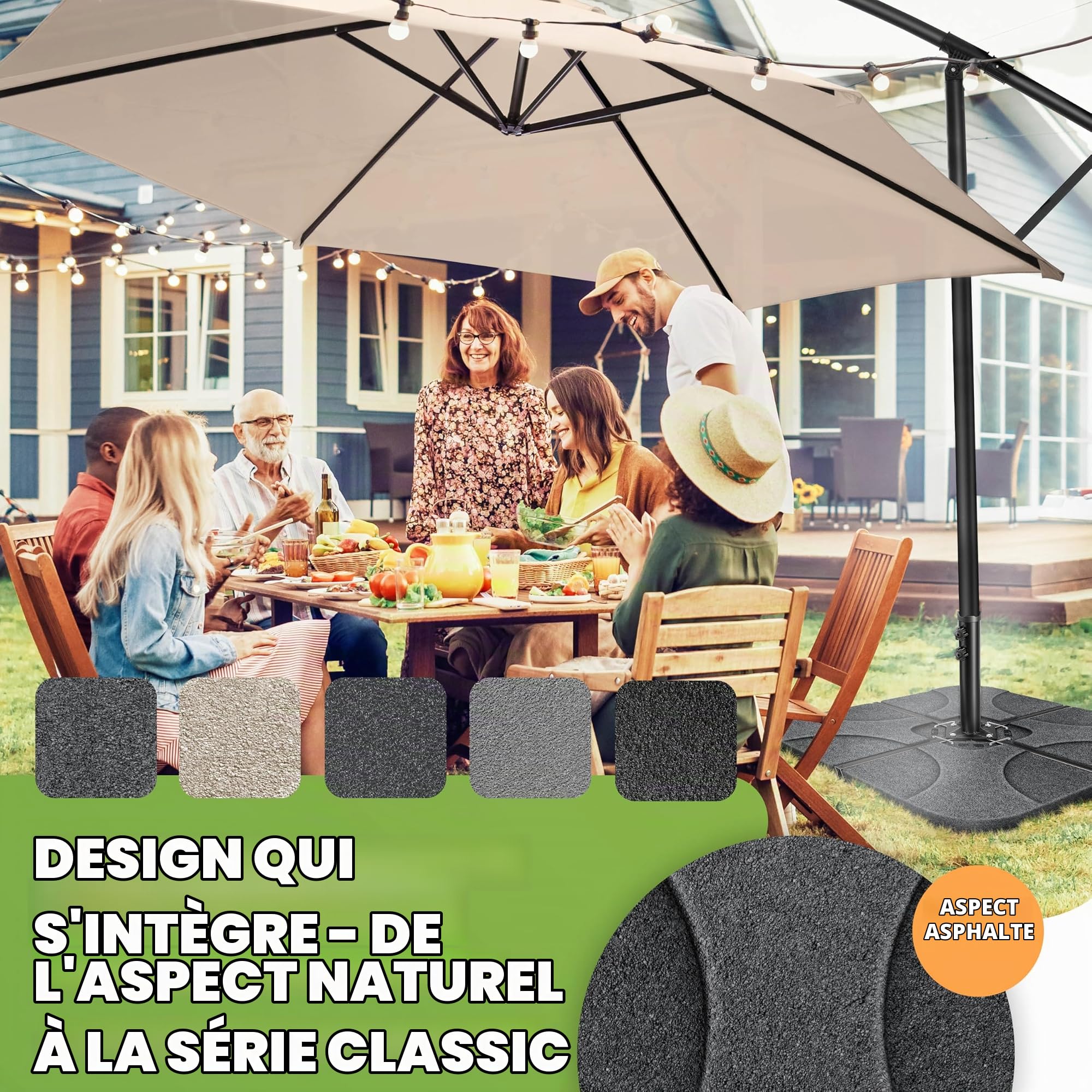 KESSER Lot de 4 pieds de parasol pour parasol déporté - 60 l/80 kg - À remplir avec de l'eau ou du sable - Avec connecteur en métal - Pied de parasol déporté en plastique