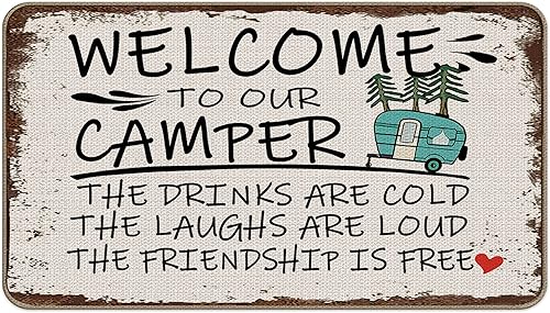 TopXmai Felpudo de bienvenida para campamento, divertido regalo para vibraciones de verano, tapete decorativo para fiestas de amigos, camping,