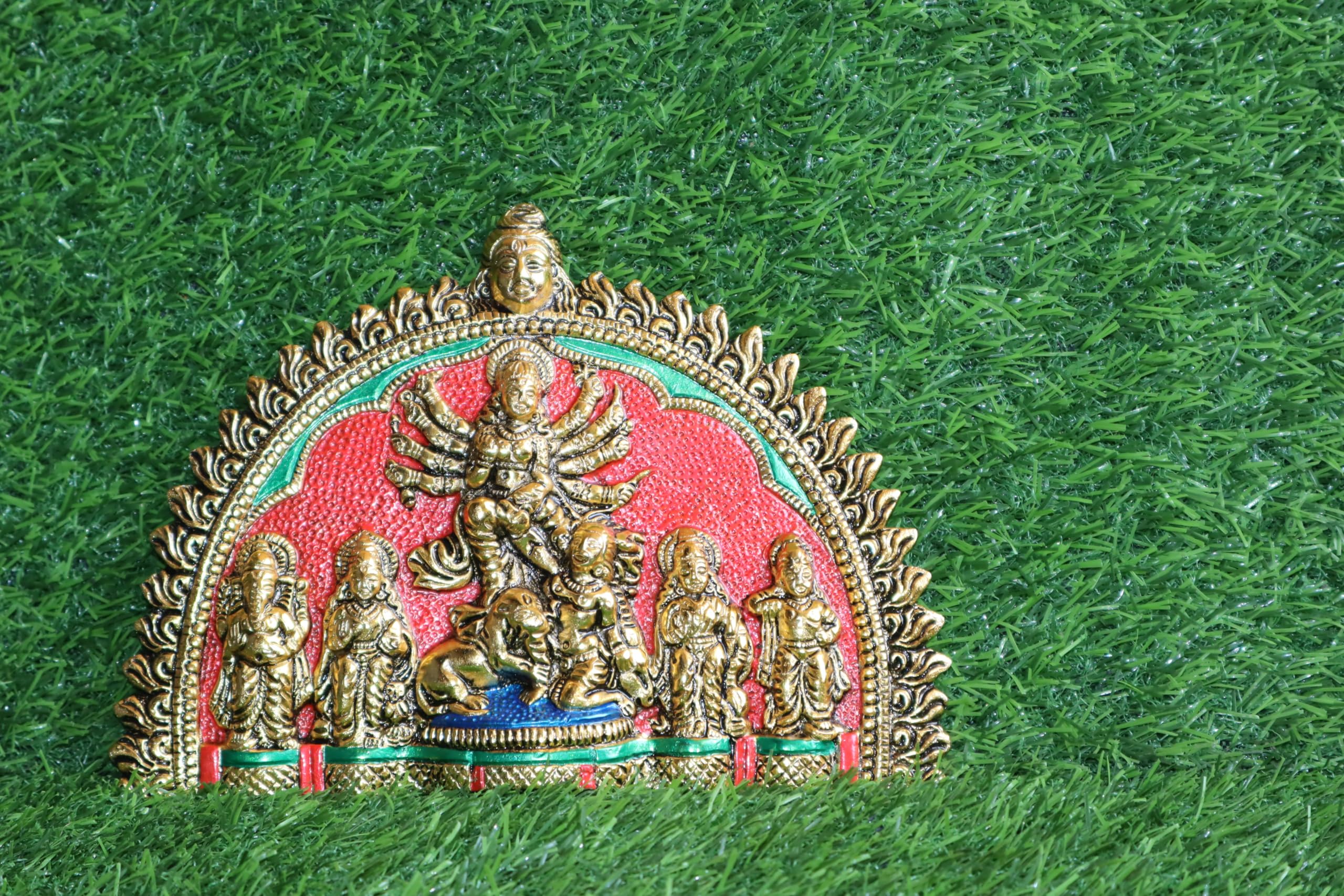 Salvus APP SOLUTIONS Sacred Ensemble: Metal Durga Family Frame Gold Wall Hanging for Spiritual Harmony (Gold Color_8x6.5 Inch)